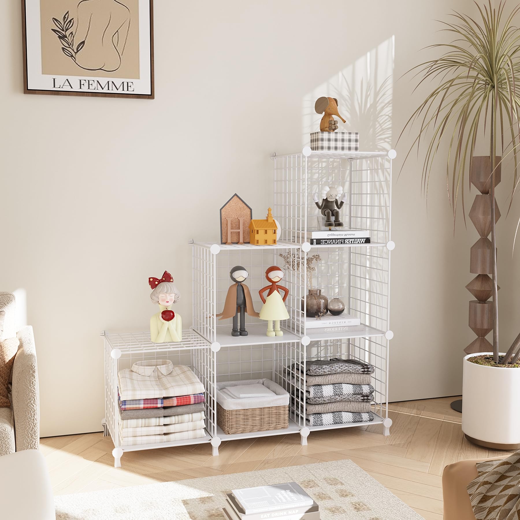 AWTATOS 6-Cube Wire Storage Organizer - White Metal Shelving Unit for Closet, Bedroom & Office | Space-Saving Bookshelf & Portable Clothes Rack | Perfect for Home Organization, Small Spaces & Dorm Rooms
