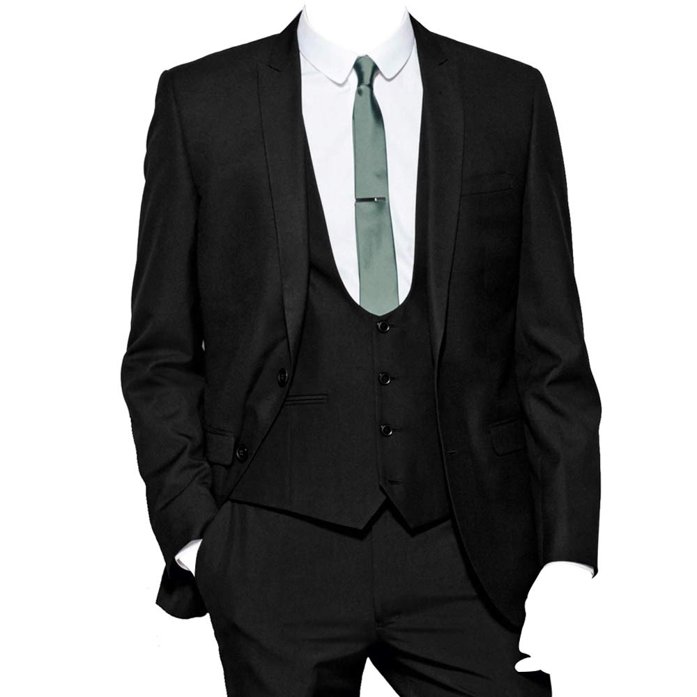 HBDesign Men's 3-Piece Slim Fit Business Suit Set - Black Formal 2-Button Jacket with Vest & Pants | Perfect for Office, Wedding & Professional Events