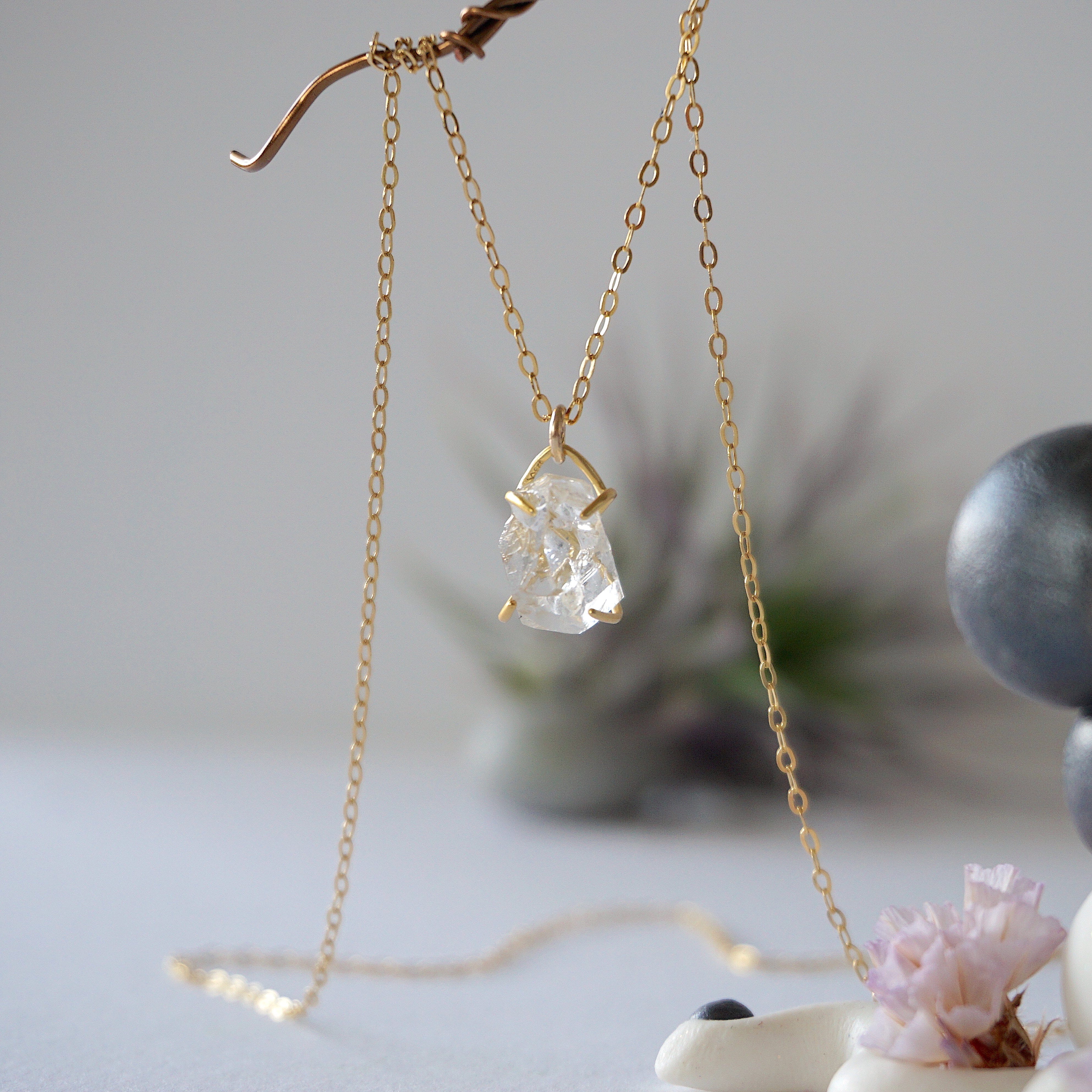 14K Gold Filled Herkimer Diamond Huggie Charm Necklace - Elegant Everyday Jewelry for Women, Perfect Gift for Birthday, Anniversary & Special Occasions