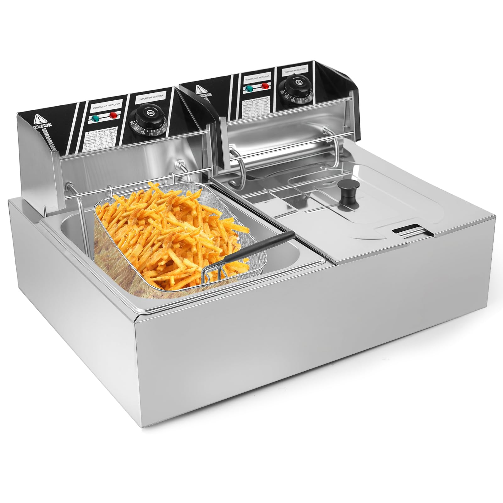 5000W Commercial Deep Fryer with 2 Baskets - 12L Electric Dual Tank Deep Fryer, Heavy Duty Stainless Steel Countertop Deep Fryer for Restaurants, Food Trucks & Home Kitchens
