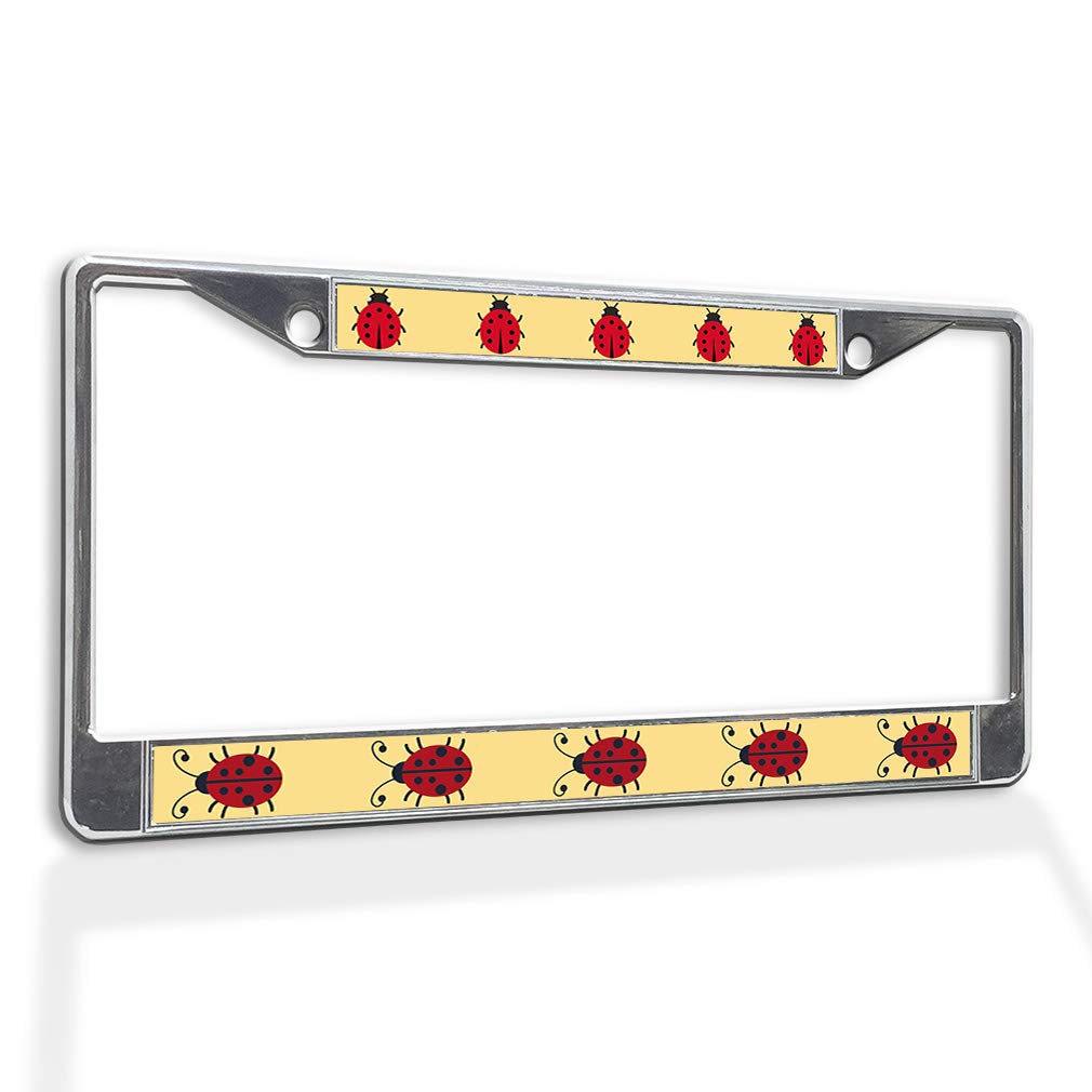 Stainless Steel Ladybug License Plate Frame - Weatherproof Car Accessories with Chrome Finish & 2 Mounting Holes | Perfect for Cars, Trucks & SUVs - Adds Cute Style While Protecting Your License Plate