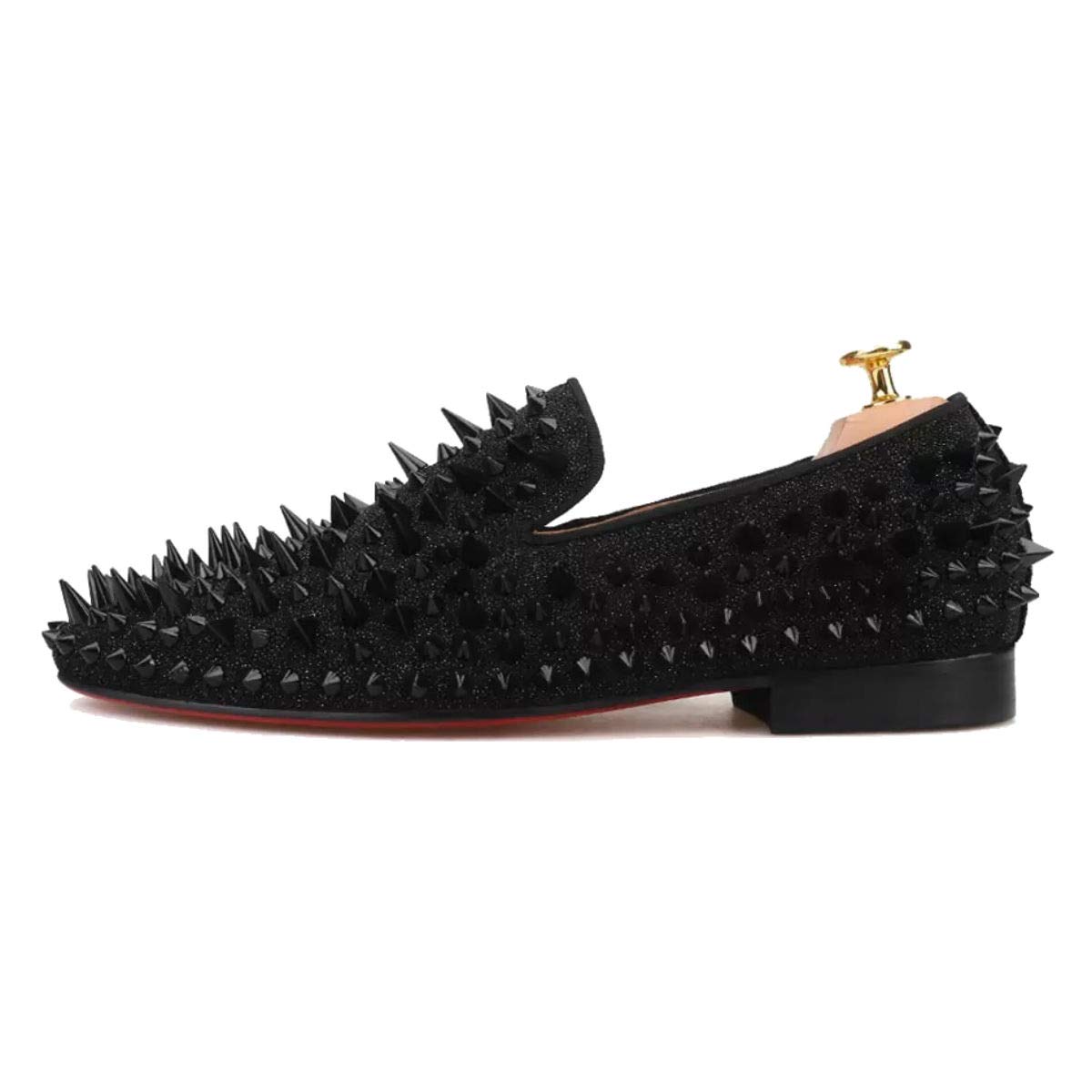FERUCCI Men's Black Spiked Loafers with Crystal Rhinestones - Stylish Comfort for Casual Outings & Evening Events