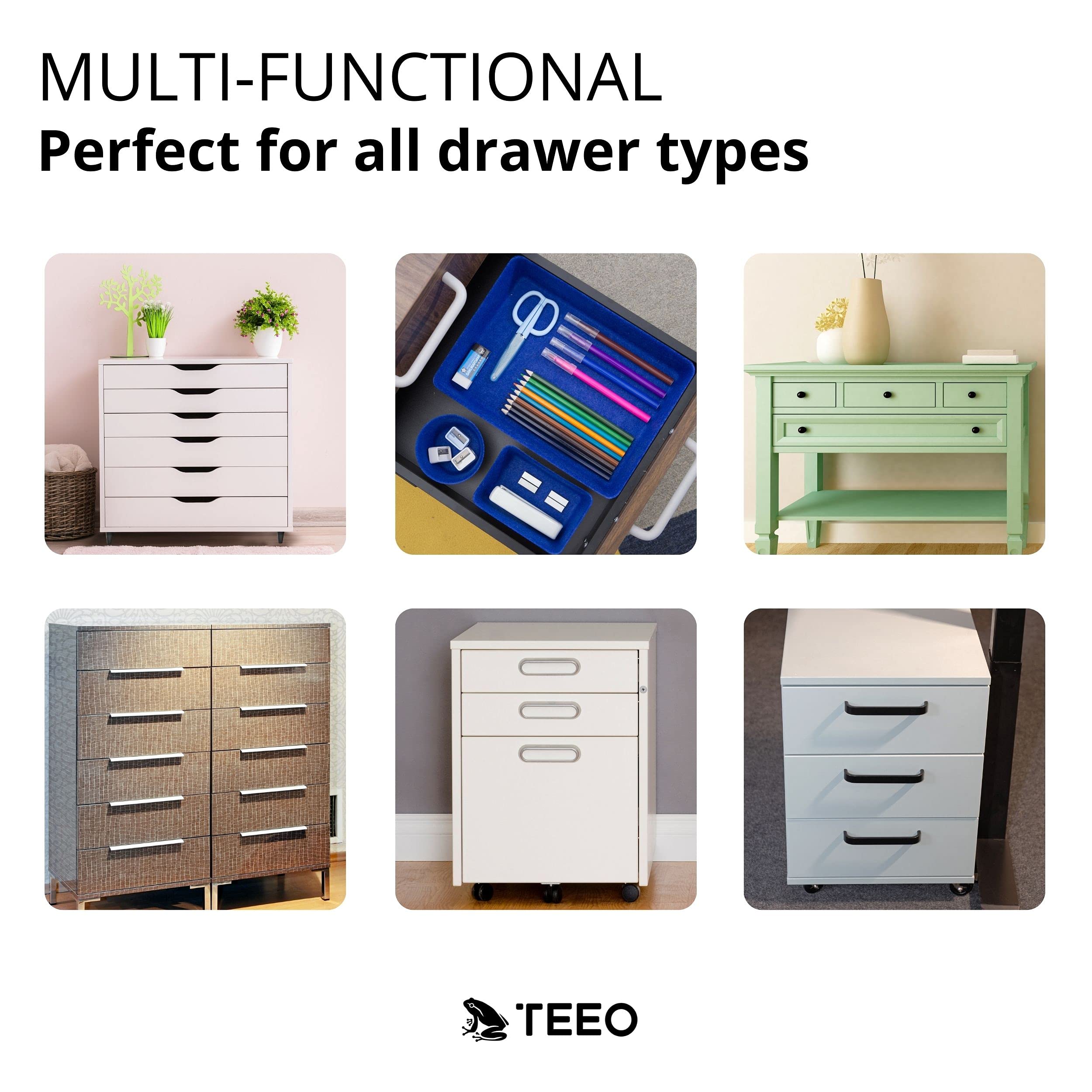 Teeo Drawer Organizers Set of 7 - Kitchen & Bathroom Storage Bins, Makeup & Home Office Desk Dividers - Royal Blue Compartment Organizers for Home Organization | Perfect for Clutter-Free Drawers & Efficient Workspace