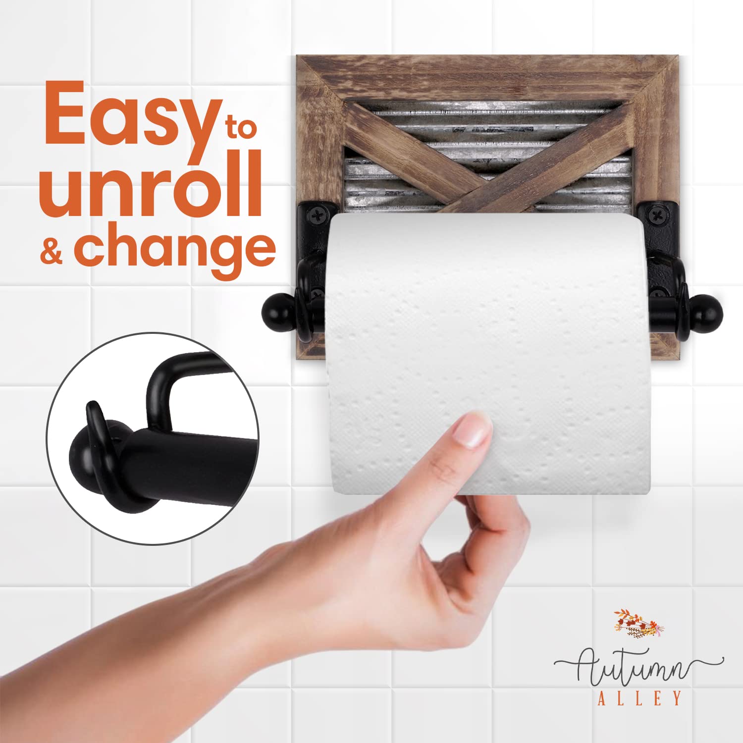 Rustic Farmhouse Toilet Paper Holder Wall Mount - Warm Brown Wood & Galvanized Metal Bathroom Accessory for Western Decor | Perfect for Country Style, Cabin, and Ranch Bathrooms