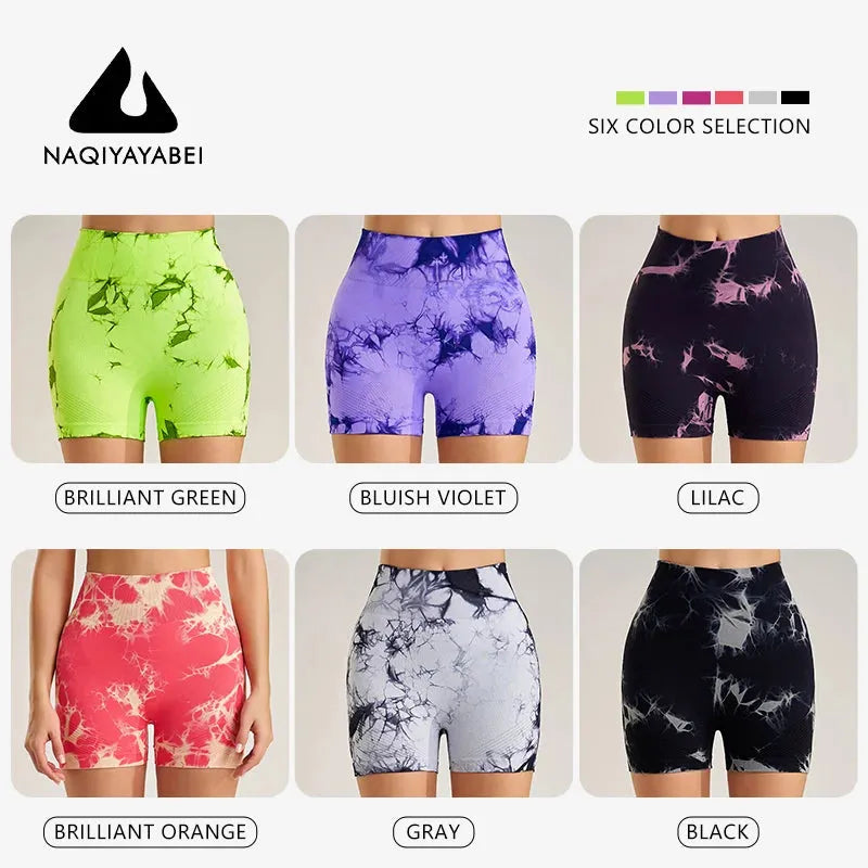 Tie Dye Seamless Yoga Shorts for Women - High Waisted Skinny Workout Shorts, Summer Athletic Shorts, Breathable Fitness Clothing & Cycling Pants - Perfect for Yoga, Gym, Running & Outdoor Sports