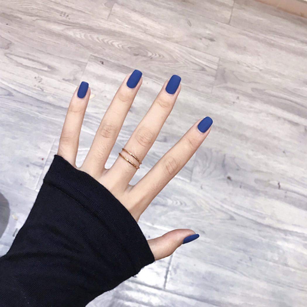 24Pcs Matte Short Square Fake Nails - Full Cover Press on Nails for Women & Girls | Punk Ballerina Style in Blue | Perfect for Parties, Cosplay & Daily Wear