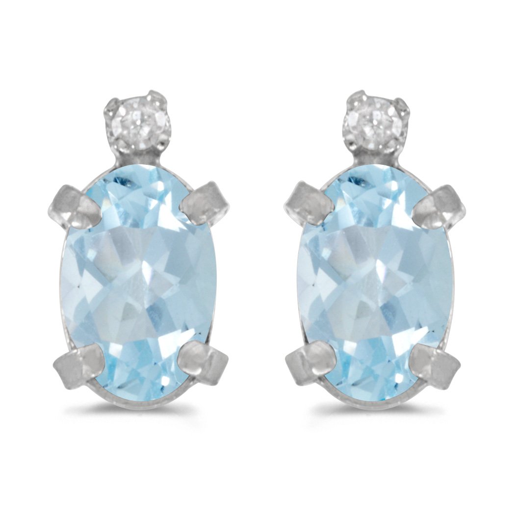 Jewels By Lux Sterling Silver Oval Gemstone and Diamond Earrings - Elegant Dangle Earrings for Women, Perfect for Weddings, Parties & Special Occasions