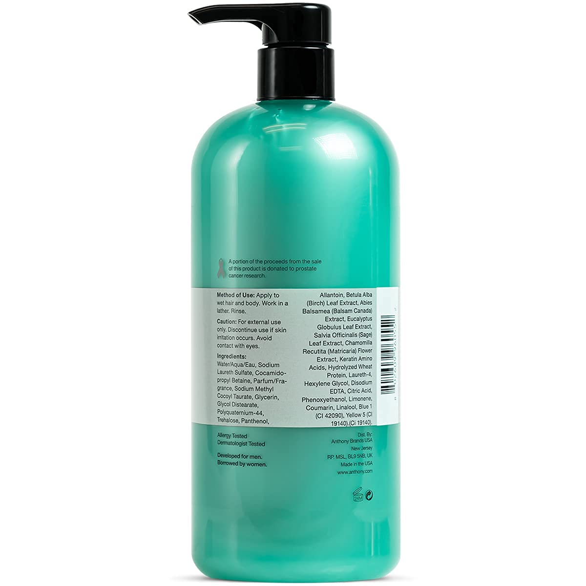 Anthony Invigorating Rush Hair & Body Wash with Blue Sea Kelp - 32 Fl Oz Hydrating Shower Gel for Men & Women - Refreshing Body Scrub for Dry Skin - Perfect for Gym, Post-Workout & Daily Shower Routine