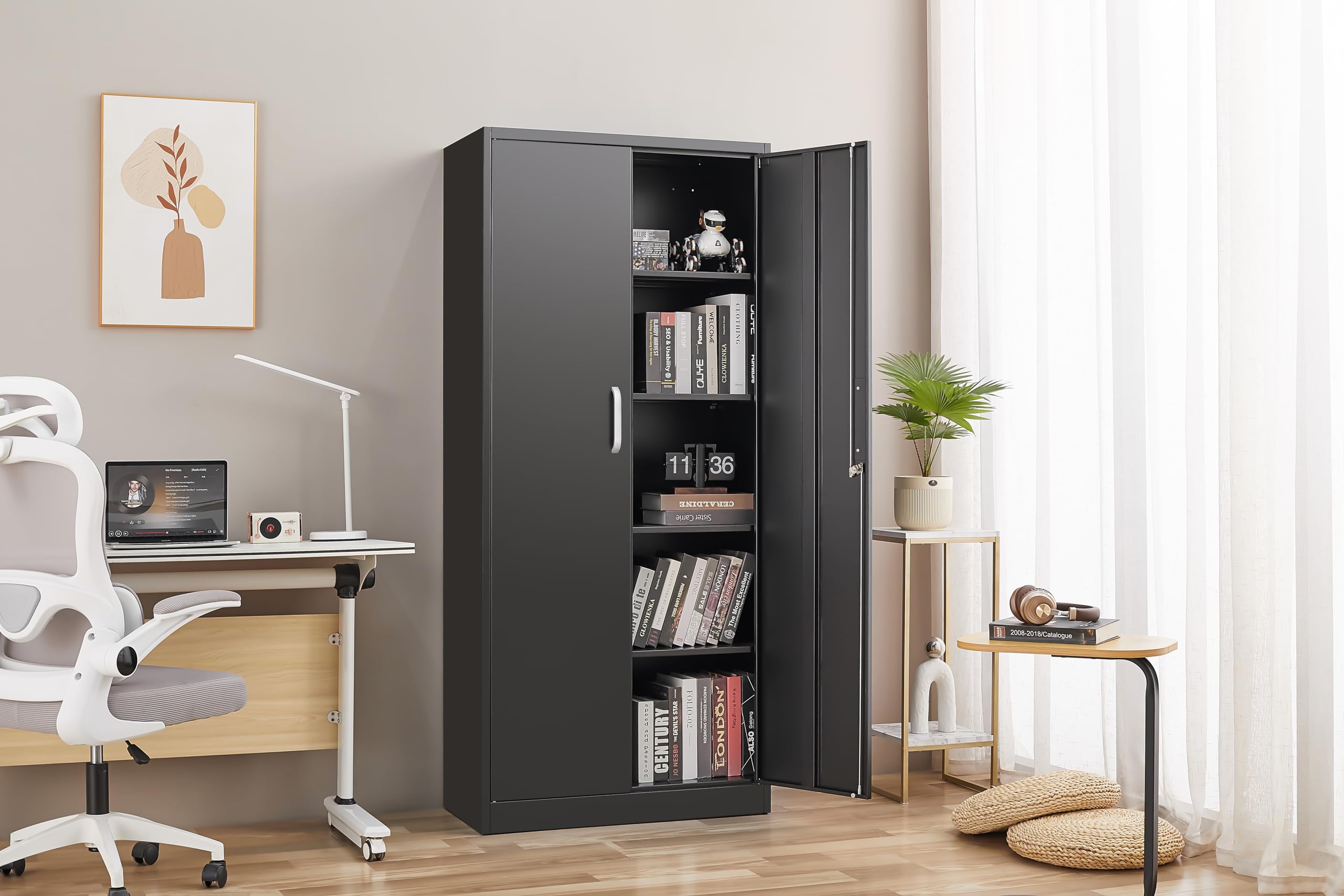 Metal Garage Storage Cabinet with Adjustable Shelves & Doors - 71