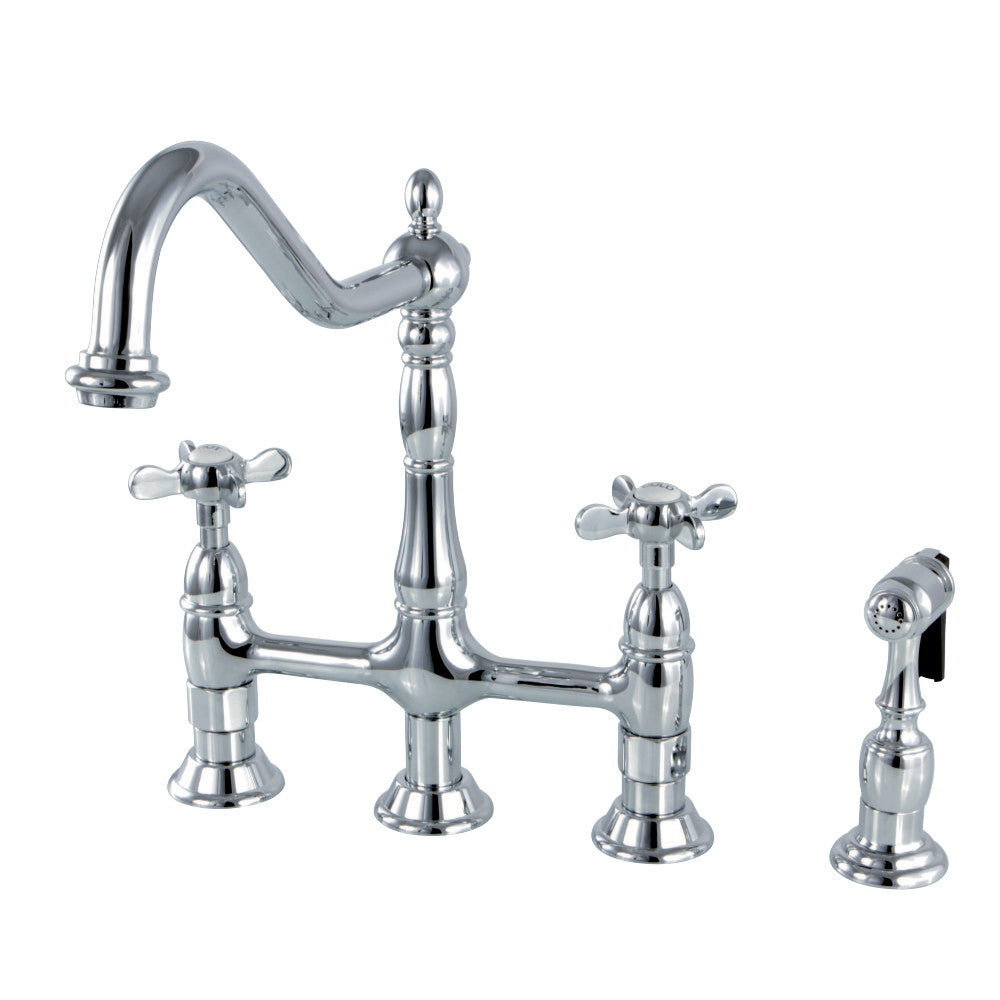 Essex Cross Handles Bridge Kitchen Faucet with Pull Down Sprayer - Classic Design for Farmhouse & Vintage Style Kitchens