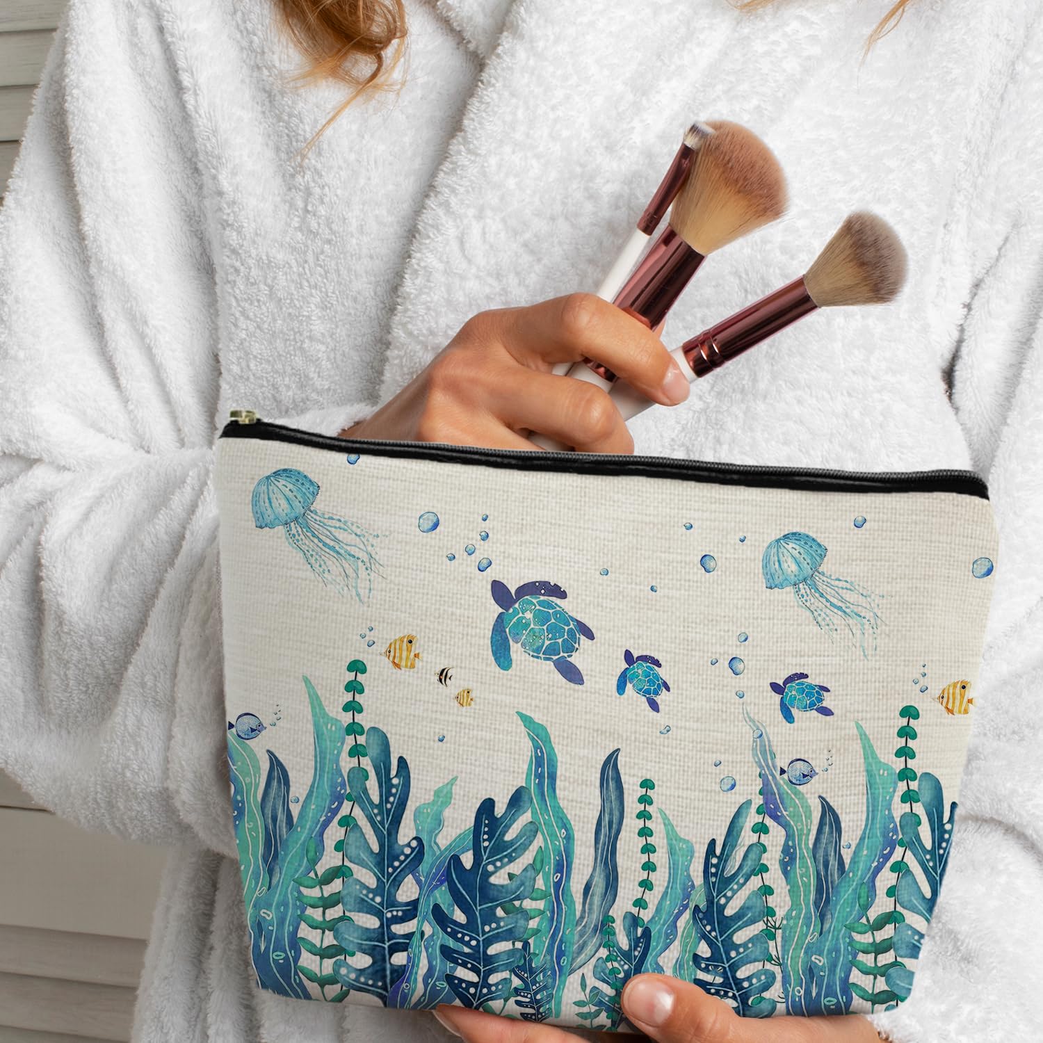 Sea Turtle Makeup Bag for Women - Waterproof Cosmetic Pouch with Zipper - Perfect for Beach, Travel & Everyday Use - Cute Ocean-Themed Gift Idea for Her
