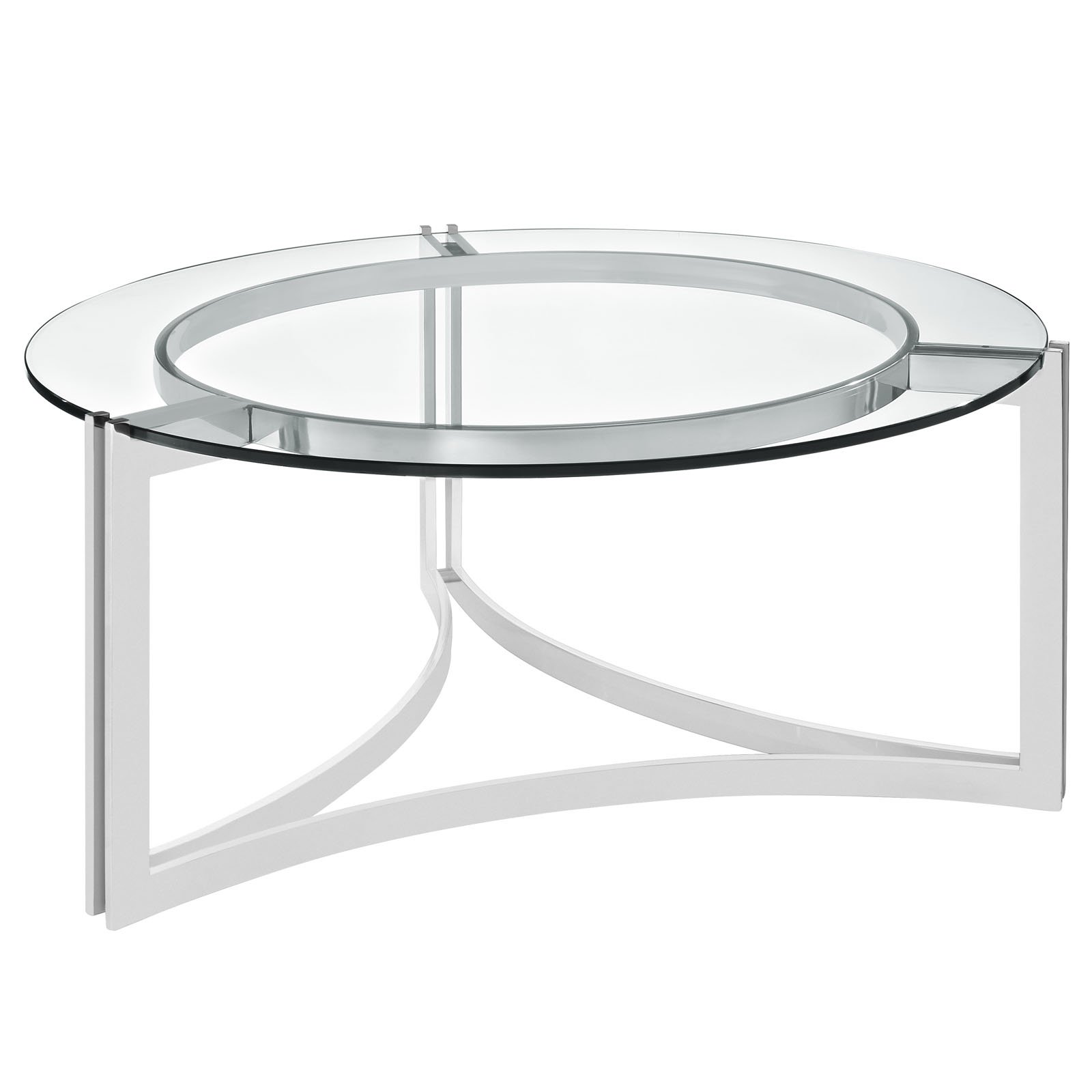 Modway Signet Modern Round Coffee Table - Tempered Glass & Stainless Steel in Silver - Perfect for Living Room, Office & Lounge Areas