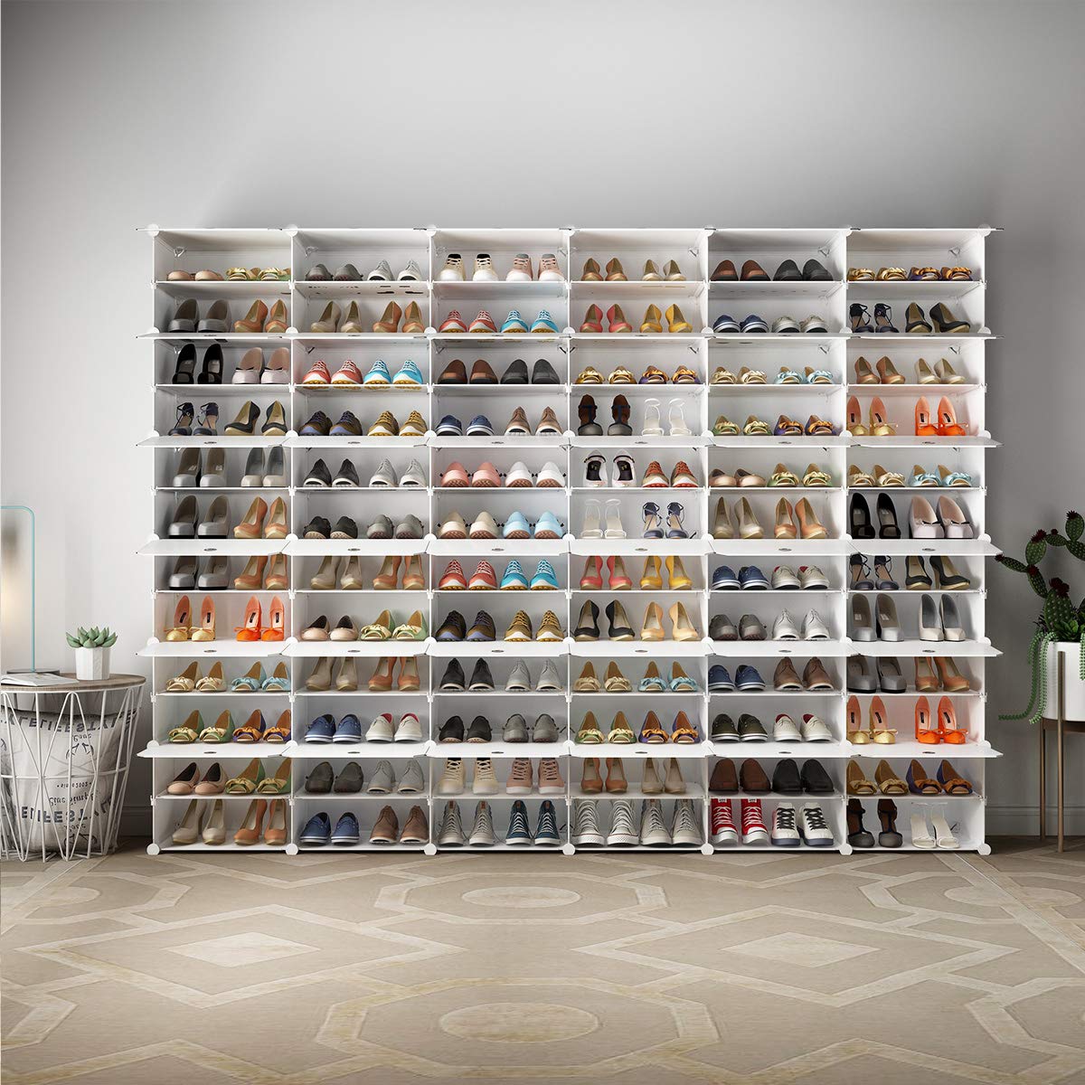 KOUSI 72 Grid Expandable Shoe Rack Organizer - Portable Tower Shelf Storage Cabinet for Heels, Boots, Slippers - White | Space Saving Closet & Entryway Shoe Storage Solution