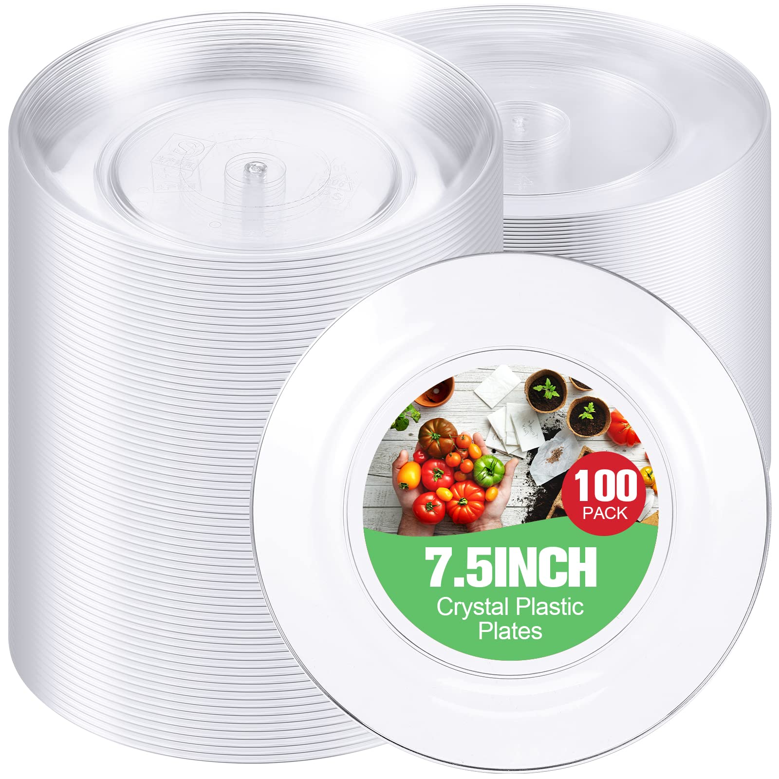 Zopeal 100-Pack 7.5 Inch Clear Disposable Plastic Plates - Elegant Crystal-Like Heavy Duty Dessert, Appetizer, Salad & Dinner Plates for Wedding, Party, Catering & Events - Perfect for Cocktail Receptions, Birthday Celebrations & Buffet Serving