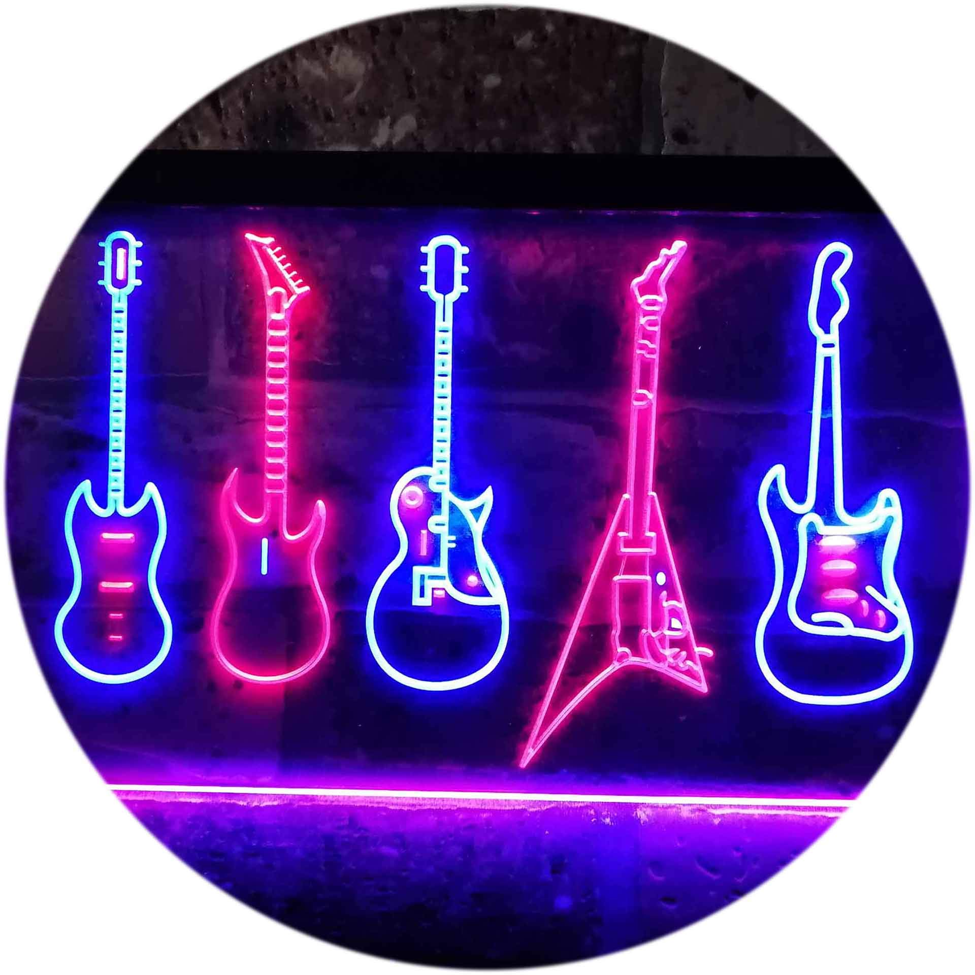 ADVPRO Dual Color LED Neon Sign for Guitar Hero - Blue & Red Music Room Decor (24