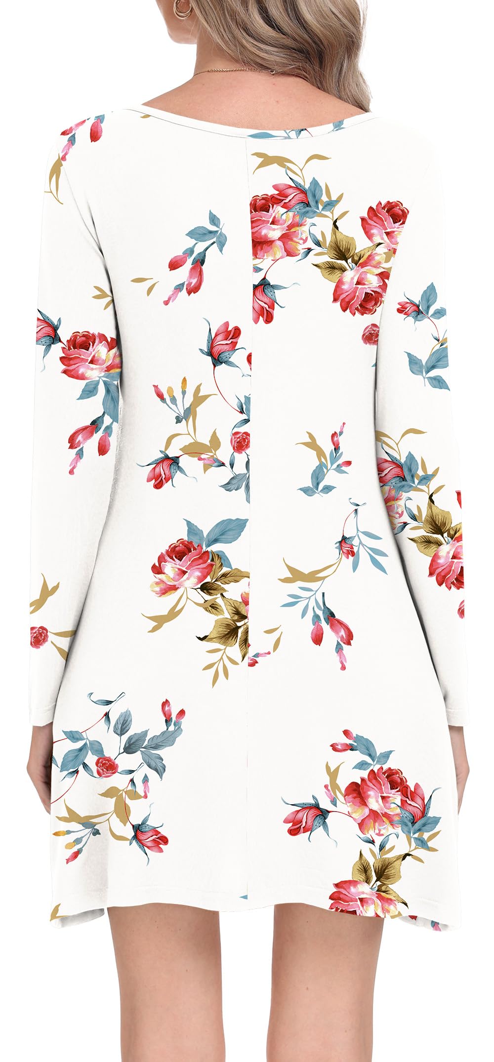 Women's Casual Long Sleeve Pocket T-Shirt Dress - Loose Fit Comfortable Cotton Dress for Everyday Wear, Work, Travel & Lounge
