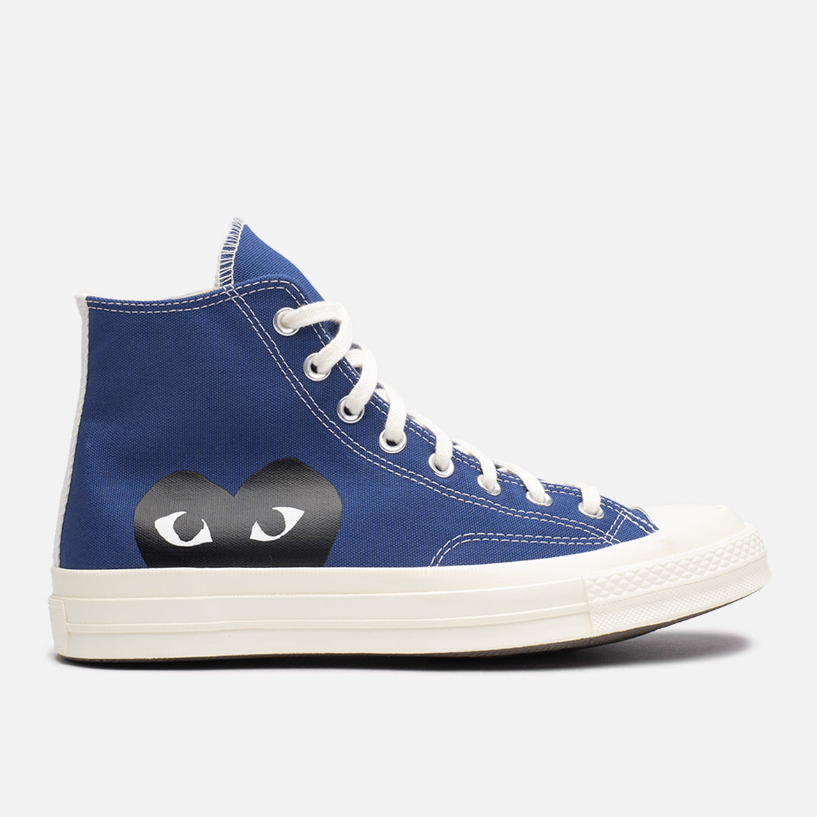 CDG PLAY x Converse Chuck 70 High Top Sneakers - Black Heart & Blue Quartz Colorway | Limited Edition Streetwear Shoes for Men & Women | Perfect for Casual Outfits, Urban Fashion and Collector's Items