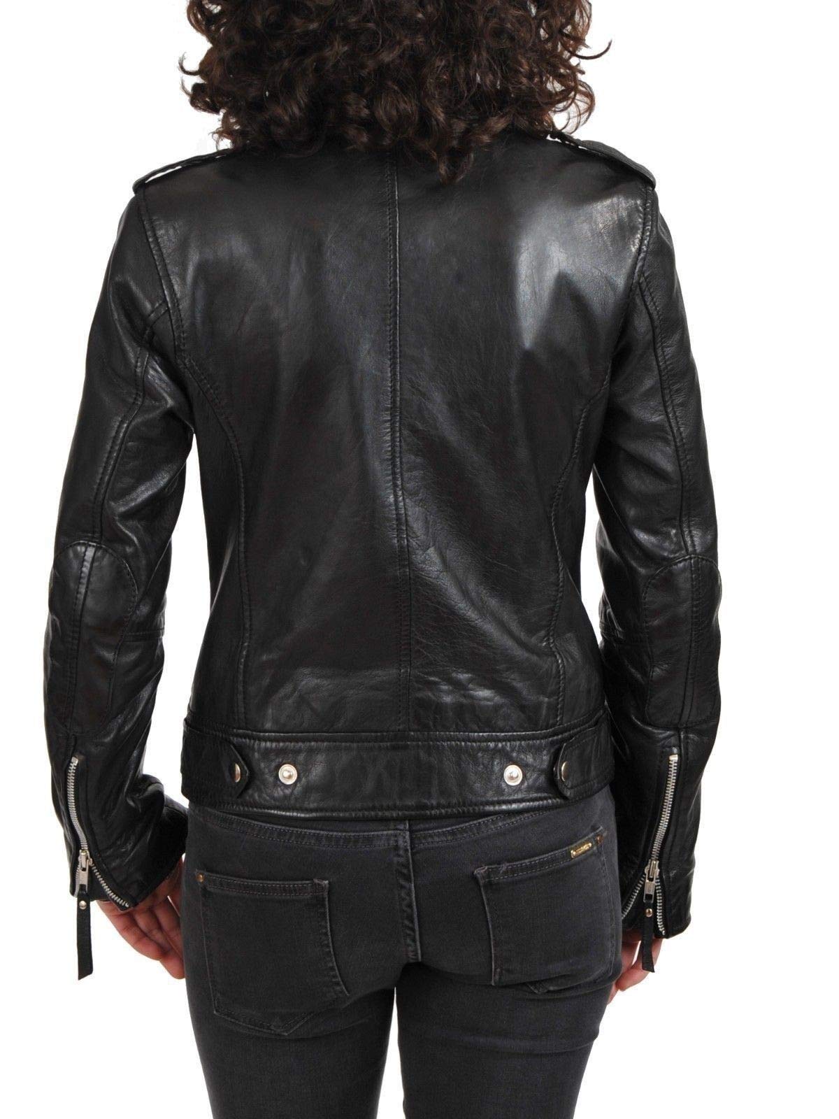 Women's Genuine Leather Motorcycle Jacket - Stylish Black Biker Outerwear for Riding & Casual Wear