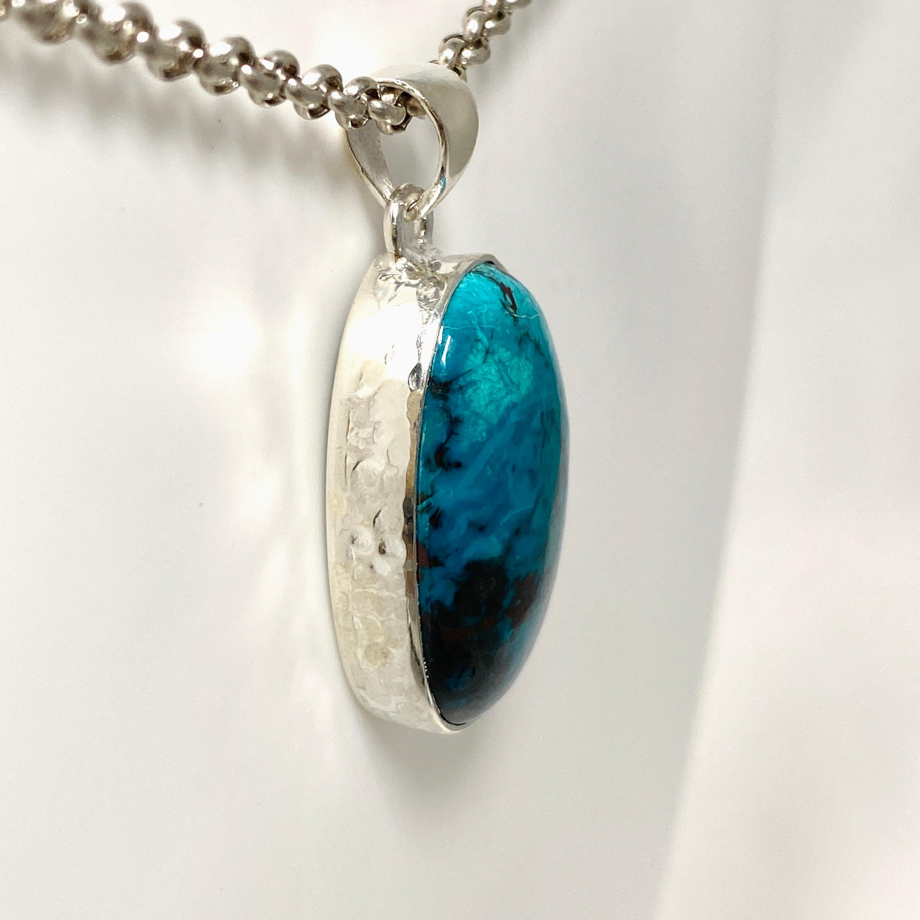 Shattuckite Oval Pendant Necklace - Handcrafted Hammered Sterling Silver Jewelry KPGJ4414 | Healing Crystal Gift for Women, Meditation & Spiritual Energy