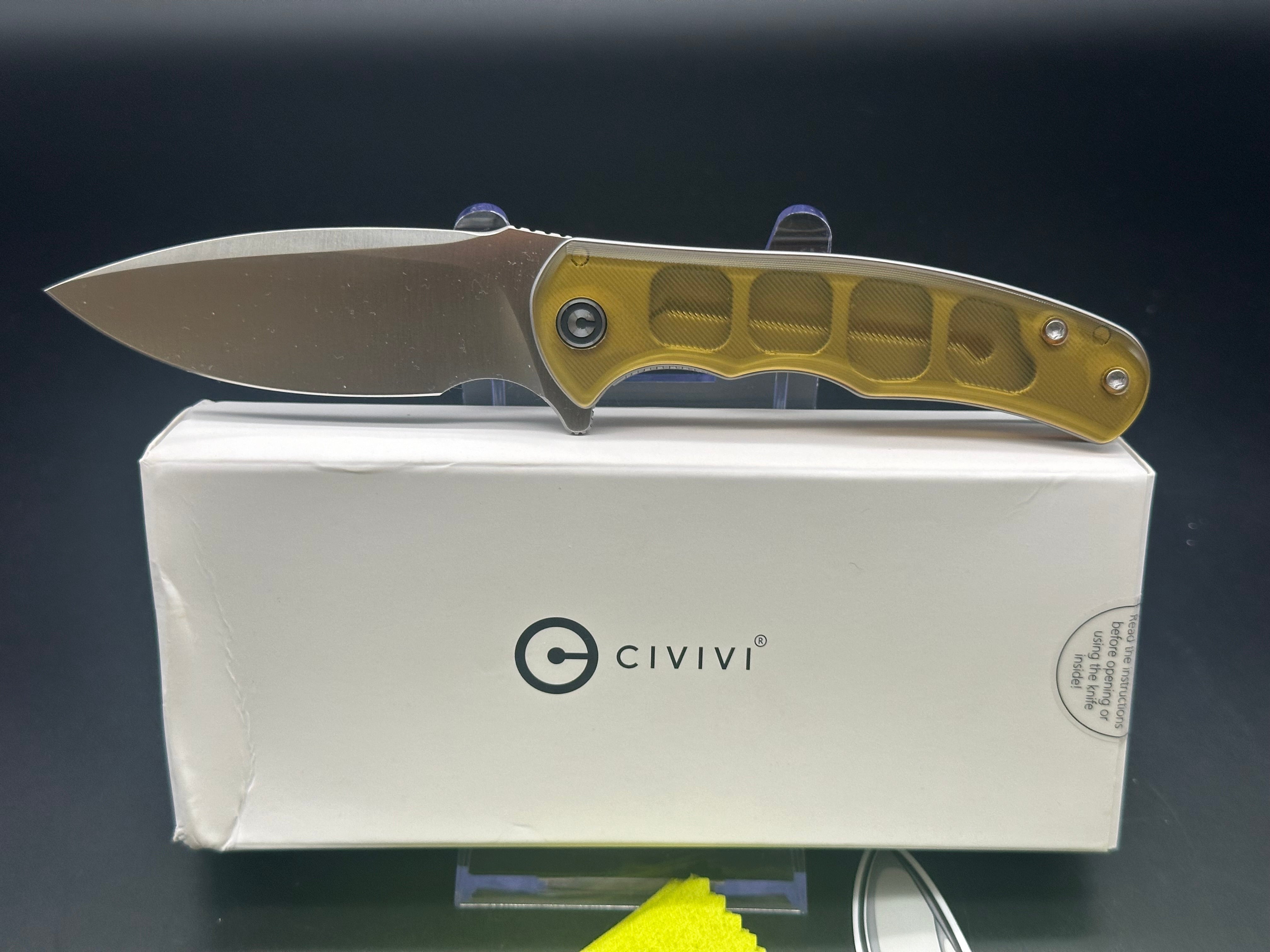 CIVIVI Mini Praxis Folding Knife - D2 Steel Blade, Polished Ultem Handle, Drop Point Plain Edge with Satin Finish | EDC, Outdoor, Camping & Everyday Carry Pocket Knife