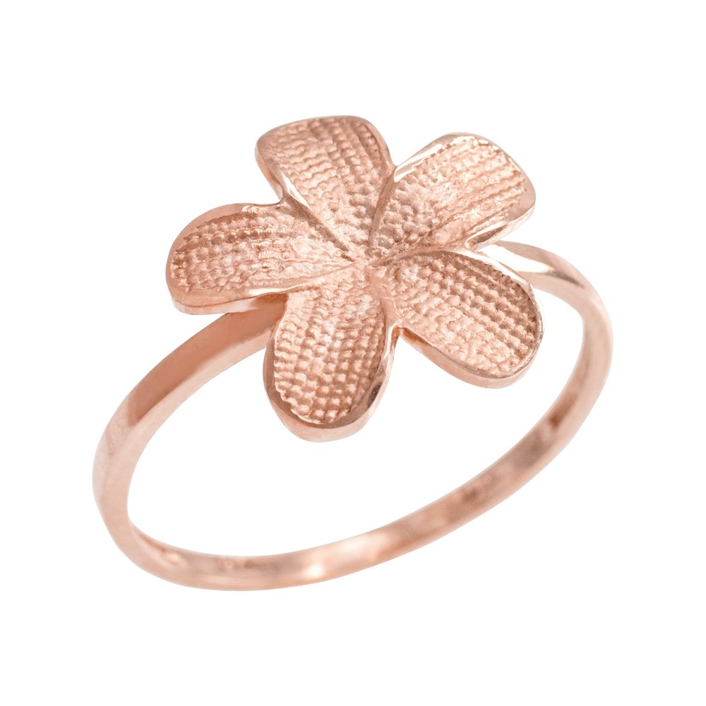 10K Rose Gold Hawaiian Plumeria Flower Ring for Women – Elegant Hawaiian Jewelry Gift for Her, Perfect for Beach Weddings, Vacations & Tropical-Themed Parties