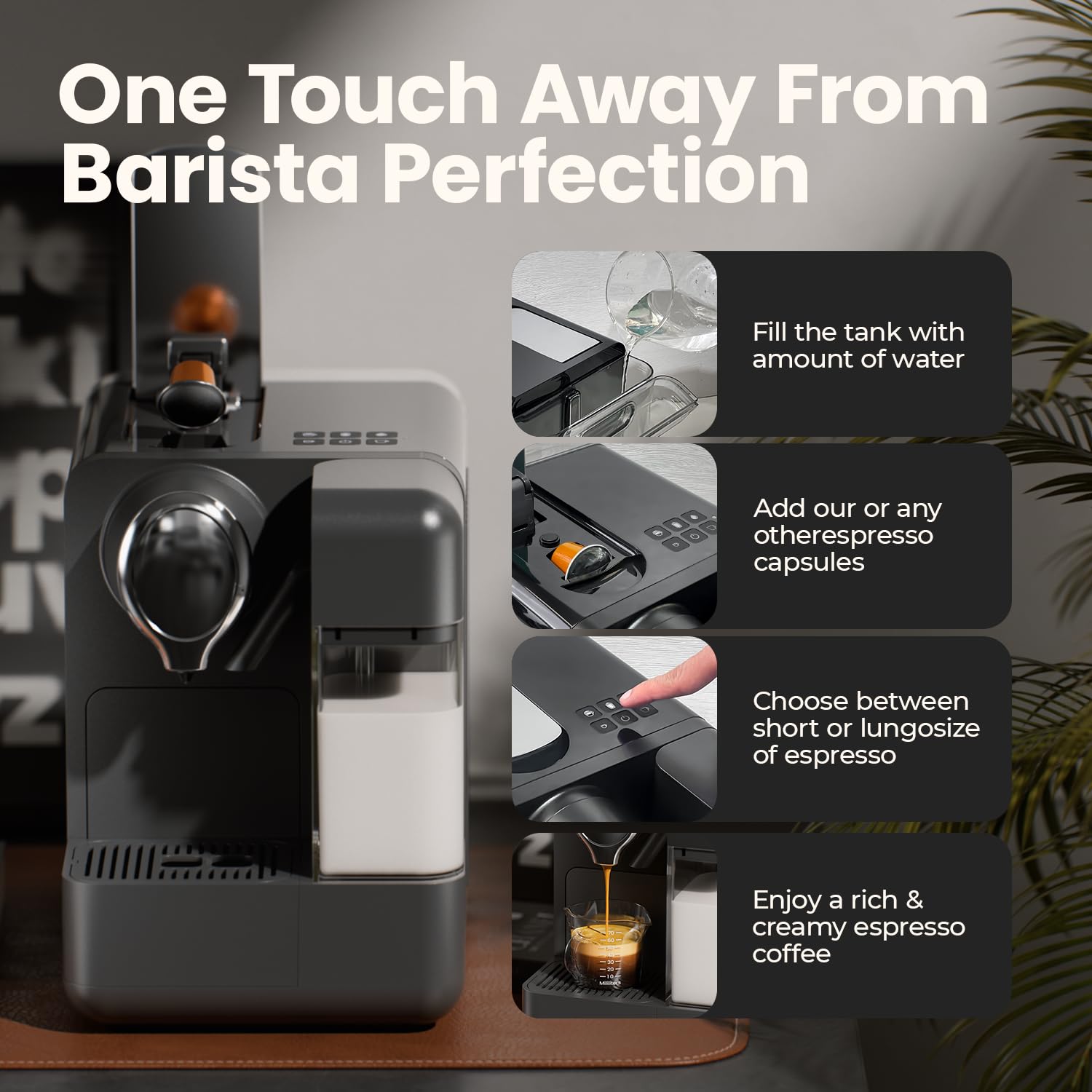 Premium Espresso Machine with Built-in Automatic Milk Frother - Single-Serve Coffee Maker Compatible with Pods & Capsules, One-Touch Latte & Cappuccino Maker, Single/Double Shot Function - Perfect for Home, Office & Coffee Shop Use