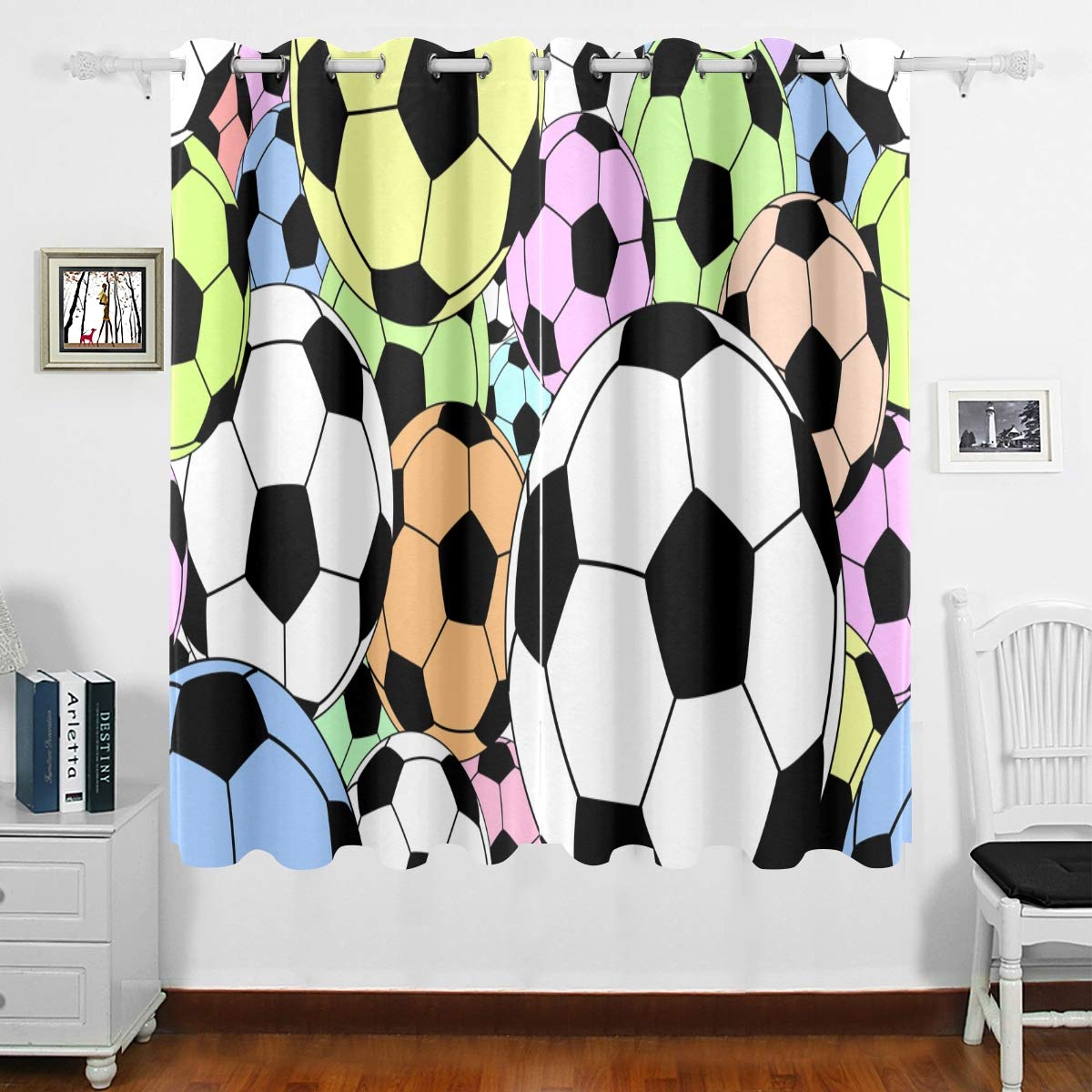 DOMIKING Blackout Curtains for Bedroom - Thermal Insulated Soccer Football Design Room Darkening Drapes (63x55 inches) - Perfect for Home Theater, Nursery & Light-Sensitive Sleepers