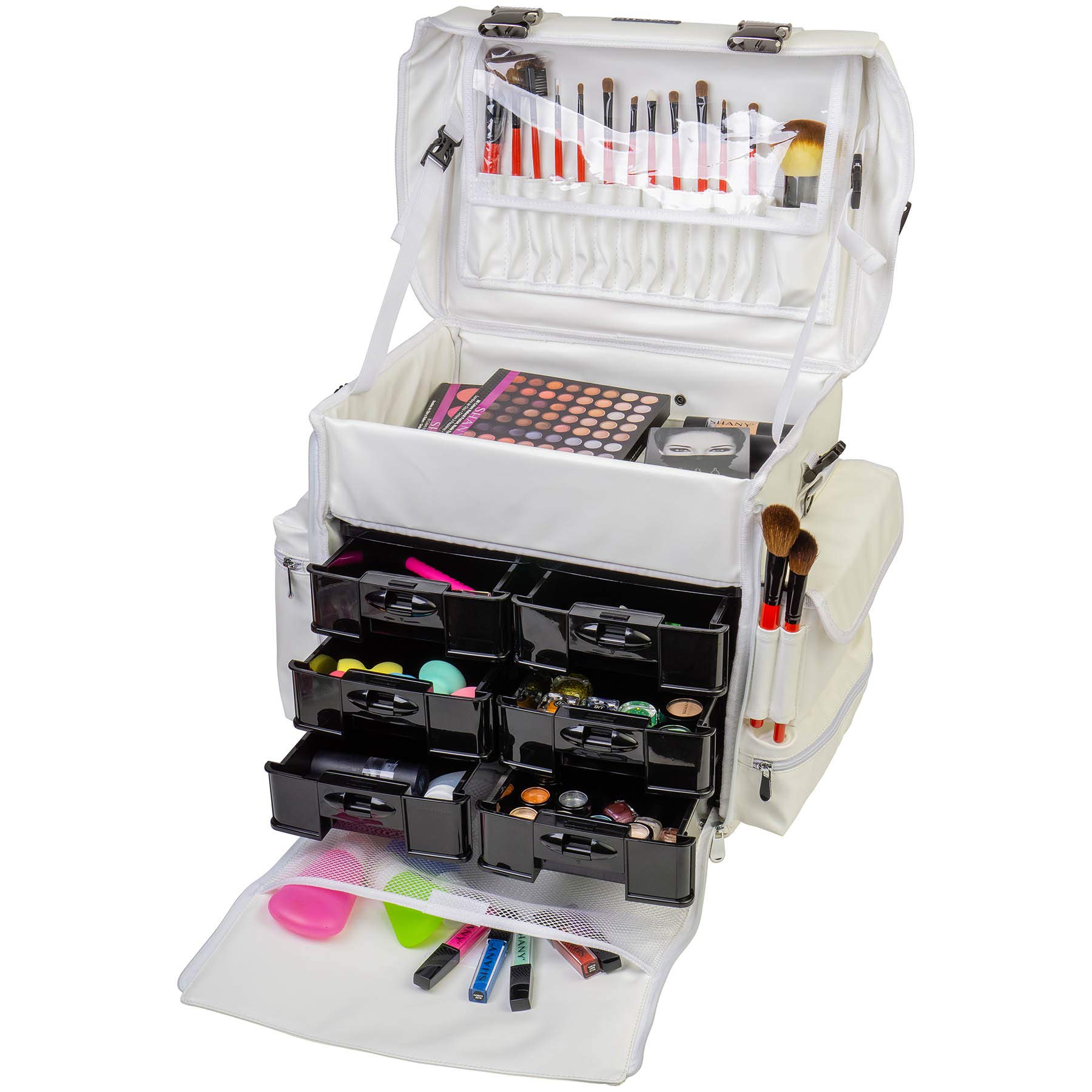 SHANY Professional Rolling Makeup Case with Mesh Organizer Bags - Portable Cosmetic Trolley for Travel & Salon Use - Perfect for Makeup Artists, Beauty Professionals & On-the-Go Stylists