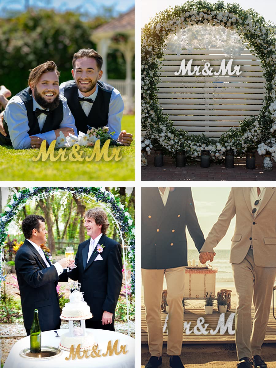 Gold Wood Gay Men Wedding Sign - Handmade Mandala Crafts for LGBT Wedding Decor, Engagement Party & Same-Sex Ceremony | Perfect for Gay Couples' Big Day, Reception Backdrop & Pride Celebration Decorations