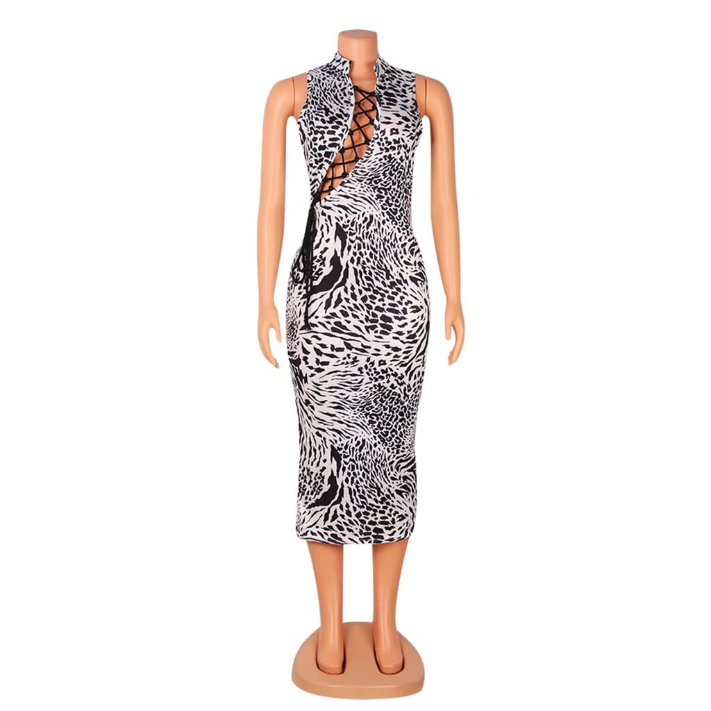 Sexy Summer Women's Beach Party Dress - Sleeveless Lace-Up Cutout Design with Floral Print & High Slit Skirt | Perfect for Nightclub, Vacation, Date Night (Color: A, Size: M)
