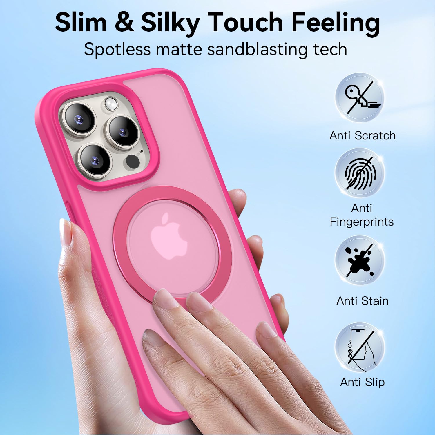 Genuine Magnetic Ring Stand Case for iPhone 15 Pro Max | Military-Grade Drop Protection & MagSafe Compatible | Shockproof Matte Translucent Slim Cover 6.7 Inch 2023 (Rose Red) | Perfect for Work, Travel & Everyday Protection