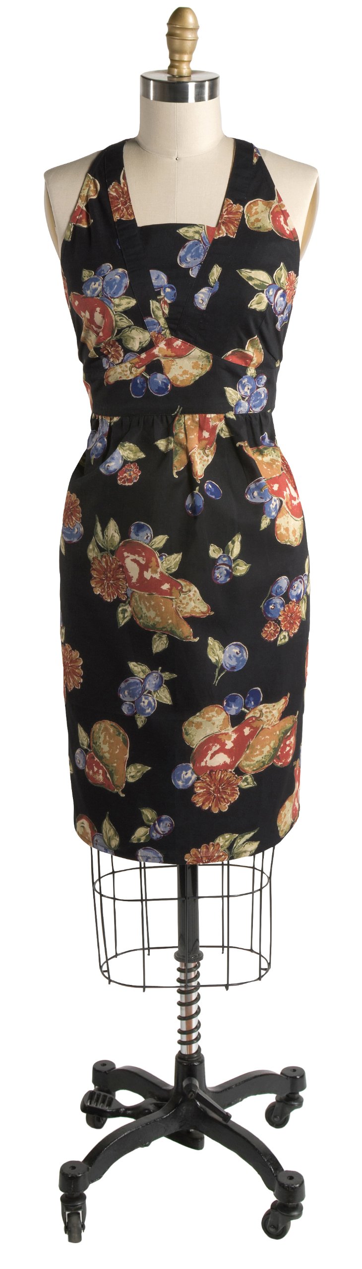 April Cornell Women's Fall Fruit Print Black Apron - Stylish Kitchen Apron for Cooking, Baking & Hosting