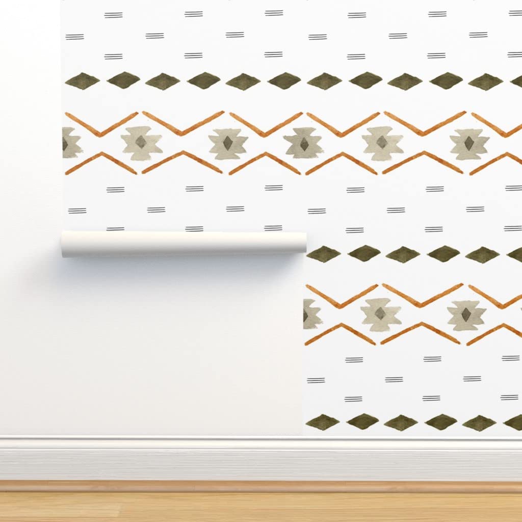 Peel & Stick Wallpaper 9ft x 2ft - Vintage Mudcloth African Style Bohemian Midcentury Modern Gender Neutral Nursery Removable Wallpaper | Perfect for Nursery, Bedroom, Living Room & Home Office Decor
