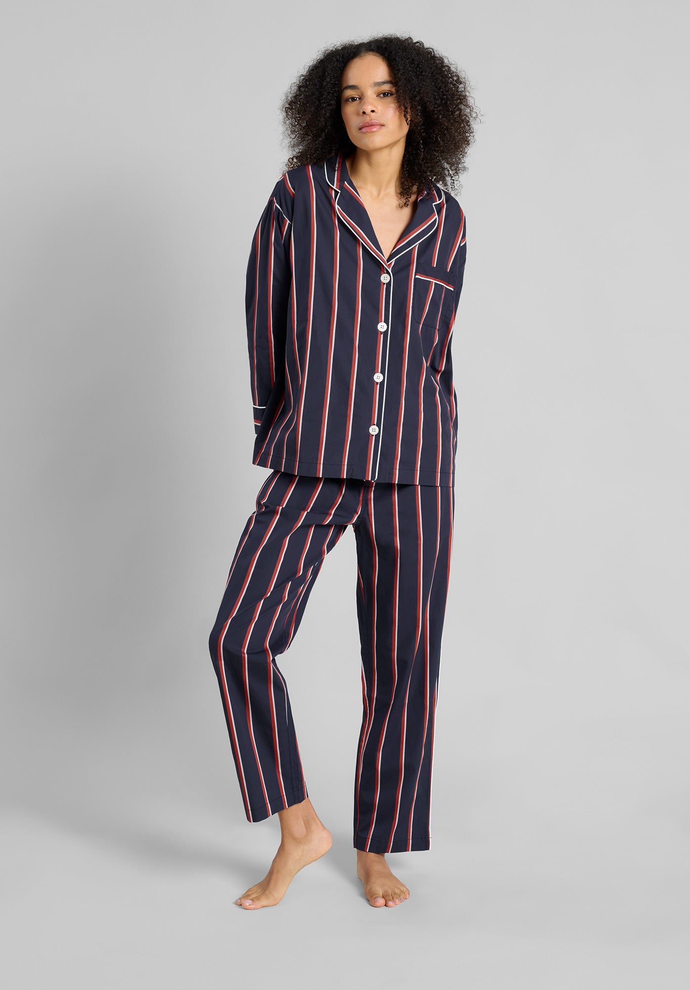 Stylish Marina Pajama Set - Navy Blue Striped Cotton Sleepwear for Women | Perfect for Lounging, Sleepovers & Cozy Nights at Home