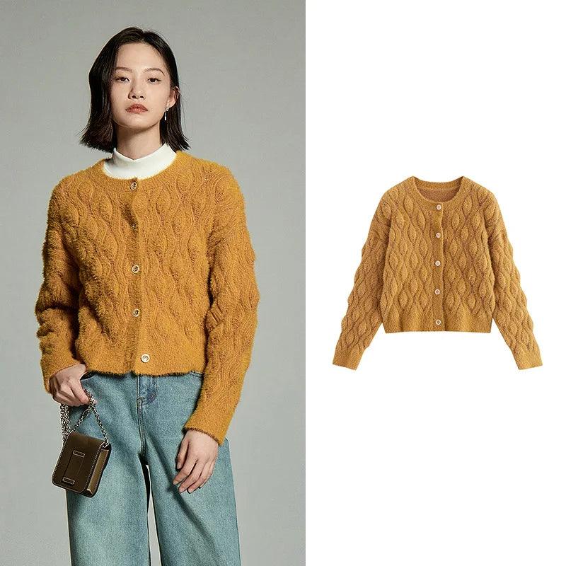 Women's Faux Mink Wool Knit Jacket - Winter 2024 Cozy Warm Outerwear for Cold Weather, Perfect for Casual Outings and Office Wear
