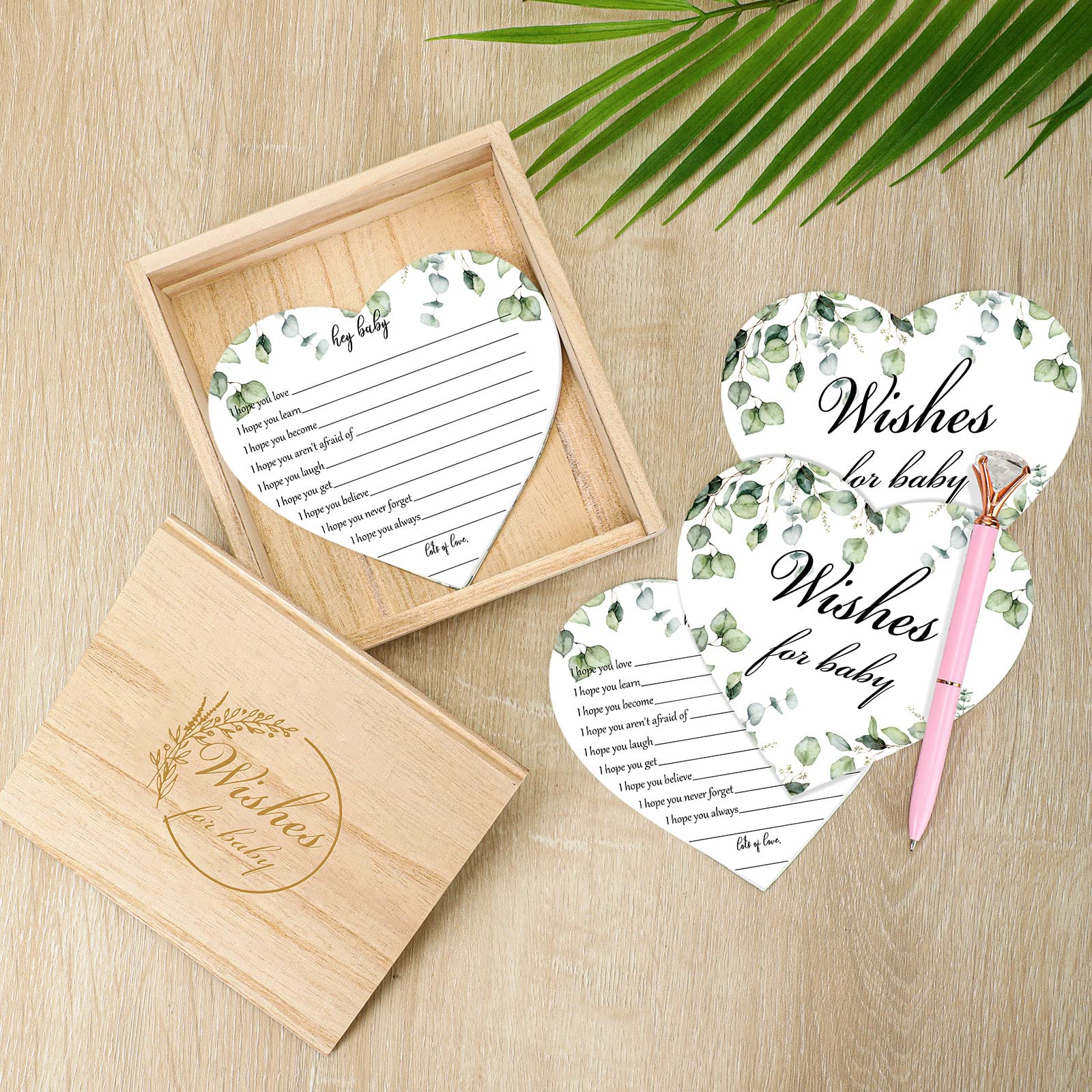 50-Piece Botanical Baby Shower Wish Cards Set with Keepsake Wooden Box - Newborn Prediction Cards for Baby Shower Favors, Gifts & Party Decorations - Perfect for Gender Reveals, Birth Announcements & Nursery Organization