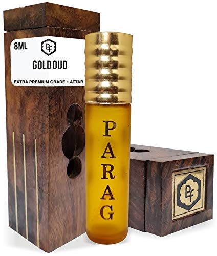 Premium Parag Fragrances Gold Oud Attar Oil - Grade 1 Bhapka Processed Unisex Perfume in Handcrafted Wooden Box (8ml) for Special Occasions, Gifts & Daily Wear