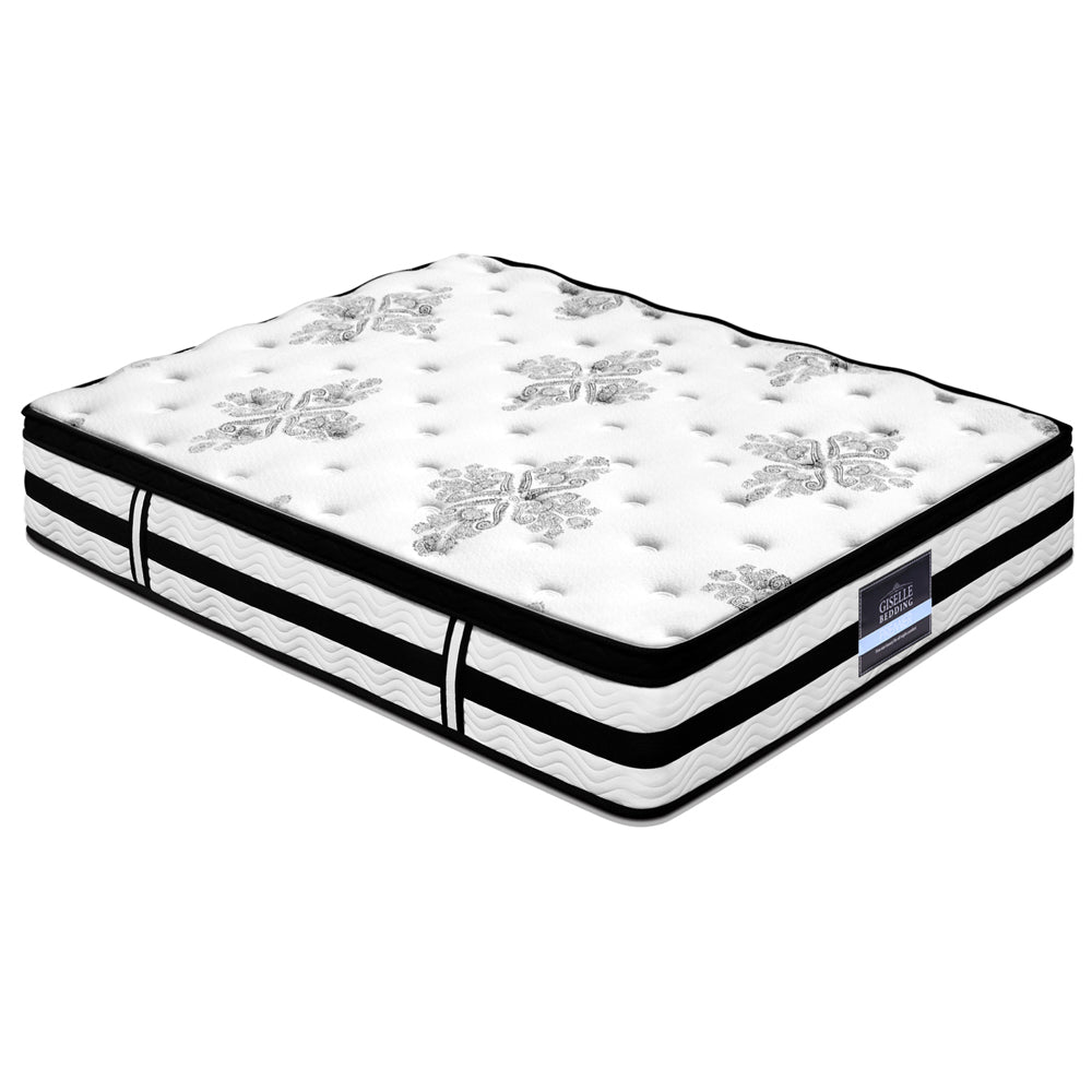 Premium Double Bed Set - Henley LED White Bed Frame with Algarve Euro Top Medium Firm Mattress & Pillowtop Topper | Perfect for Master Bedroom, Guest Room & Modern Home Decor