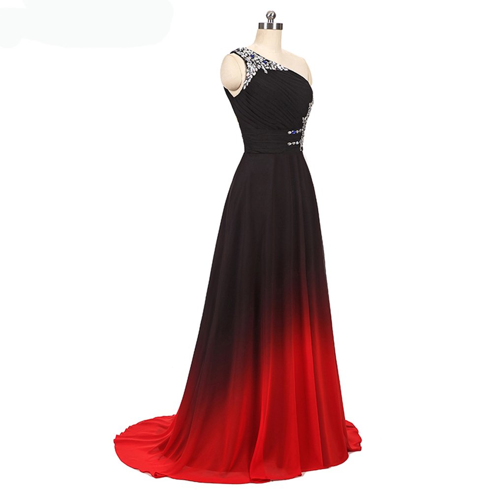Gradient Ombre Beaded Chiffon Prom Dress for Women - Long Evening Ball Gown Plus Size Formal Wear for Homecoming, Wedding, and Special Occasions