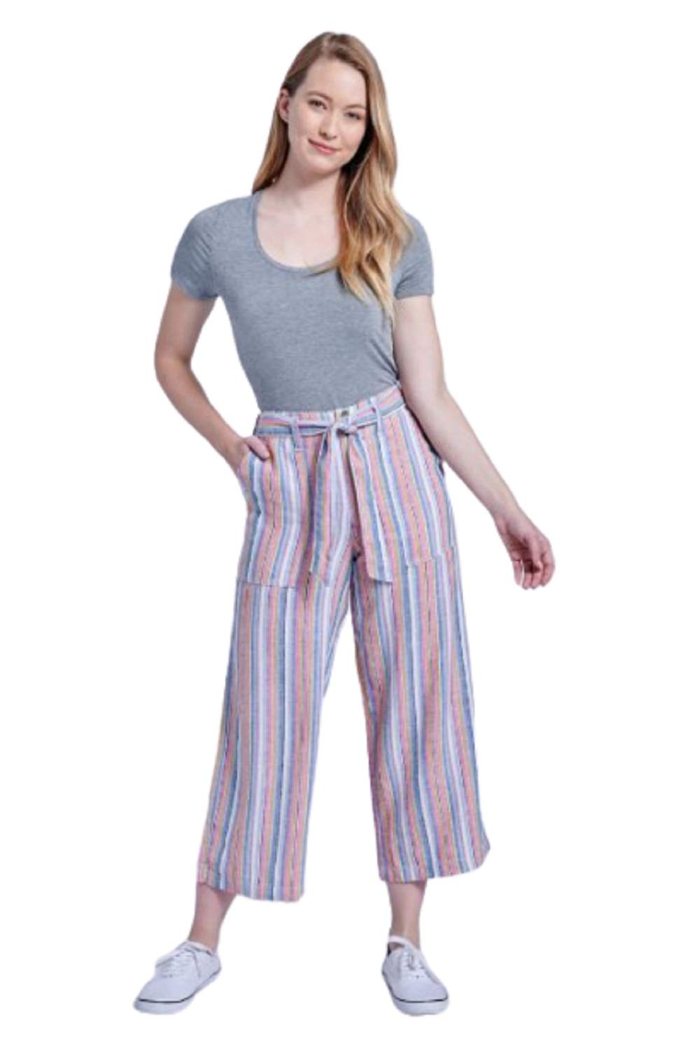 Seven7 Women's Wide Leg Pants - Multi Color Stripes, Size 8 | Comfortable High Waisted Trousers for Work, Office & Casual Wear