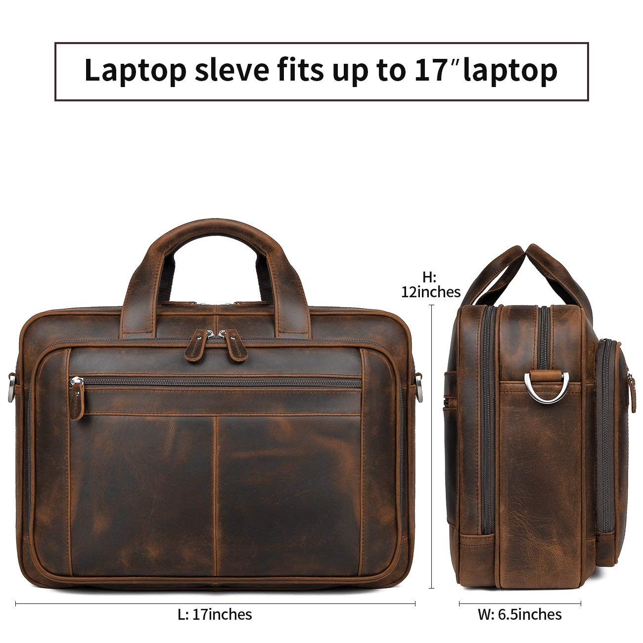 Augus Genuine Leather Business Travel Briefcase for Men - 15.6 Inch Laptop Bag with YKK Metal Zippers - Dark Brown Duffle Bag for Office, Commuting & Business Trips