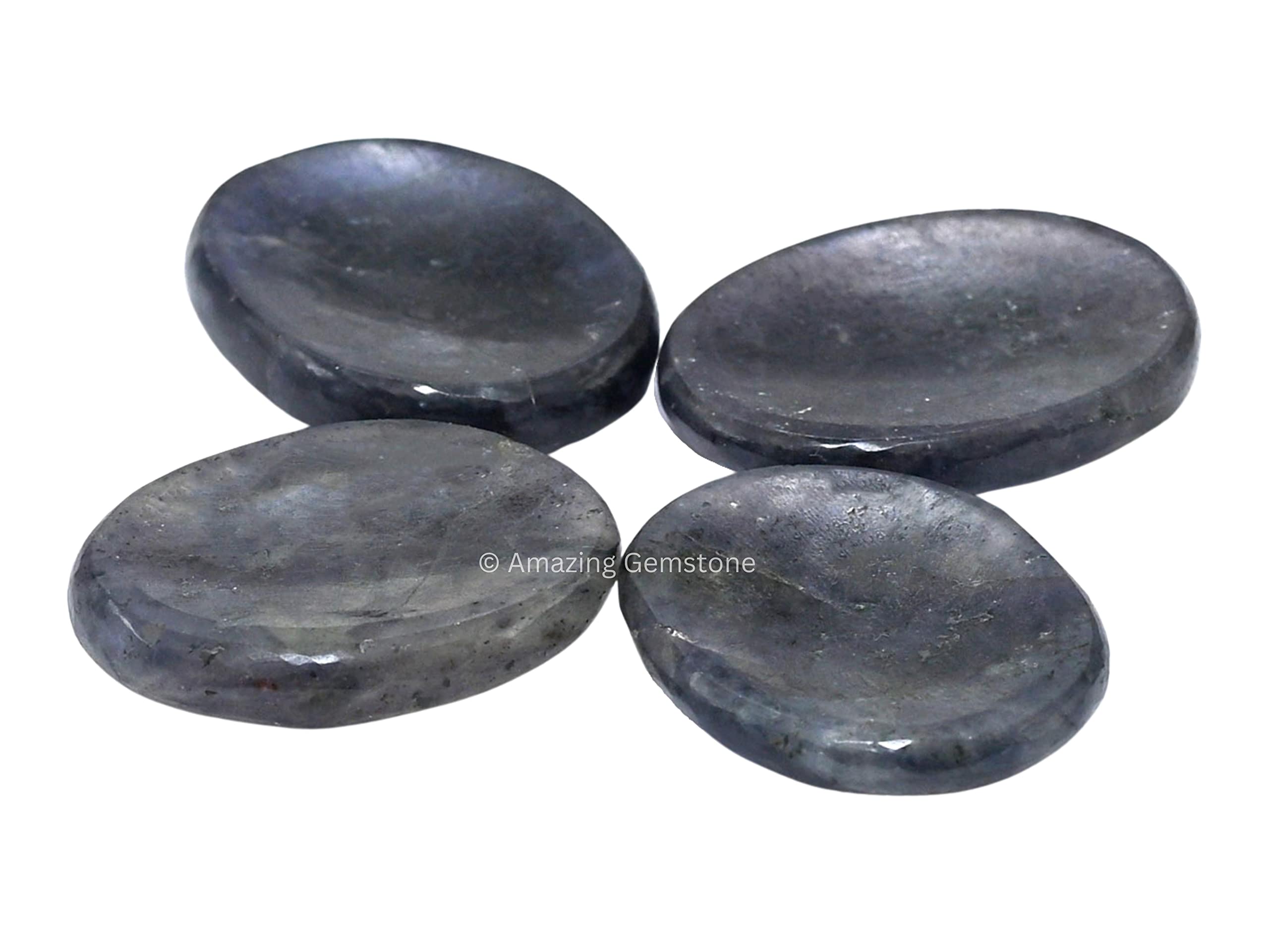 Natural Iolite Worry Stone - Healing Crystal for Stress Relief & Anxiety - Smooth Meditation Stone for Calming & Relaxation - Perfect Gift for Women & Men (Birthday, Stocking Stuffer) - Use for Meditation, Yoga, Office Stress Relief & Mindfulness Practice