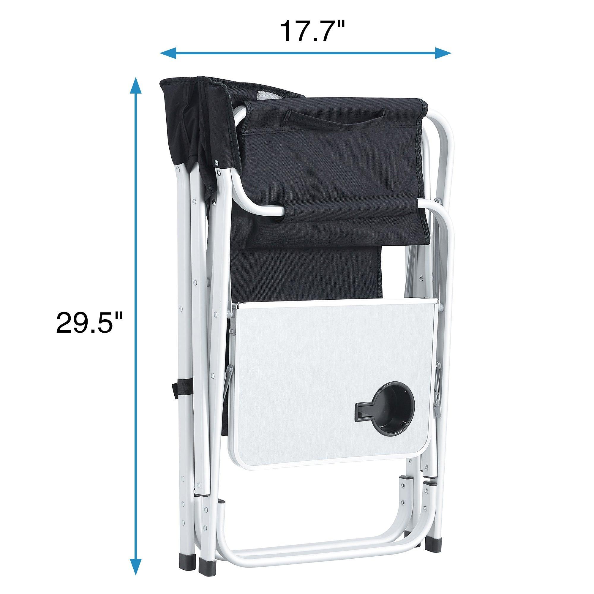 1 Piece Padded Folding Outdoor Chair with Side Table & Storage Pockets - Lightweight Oversized Directors Chair for Camping, Beach, Picnics & Indoor Use