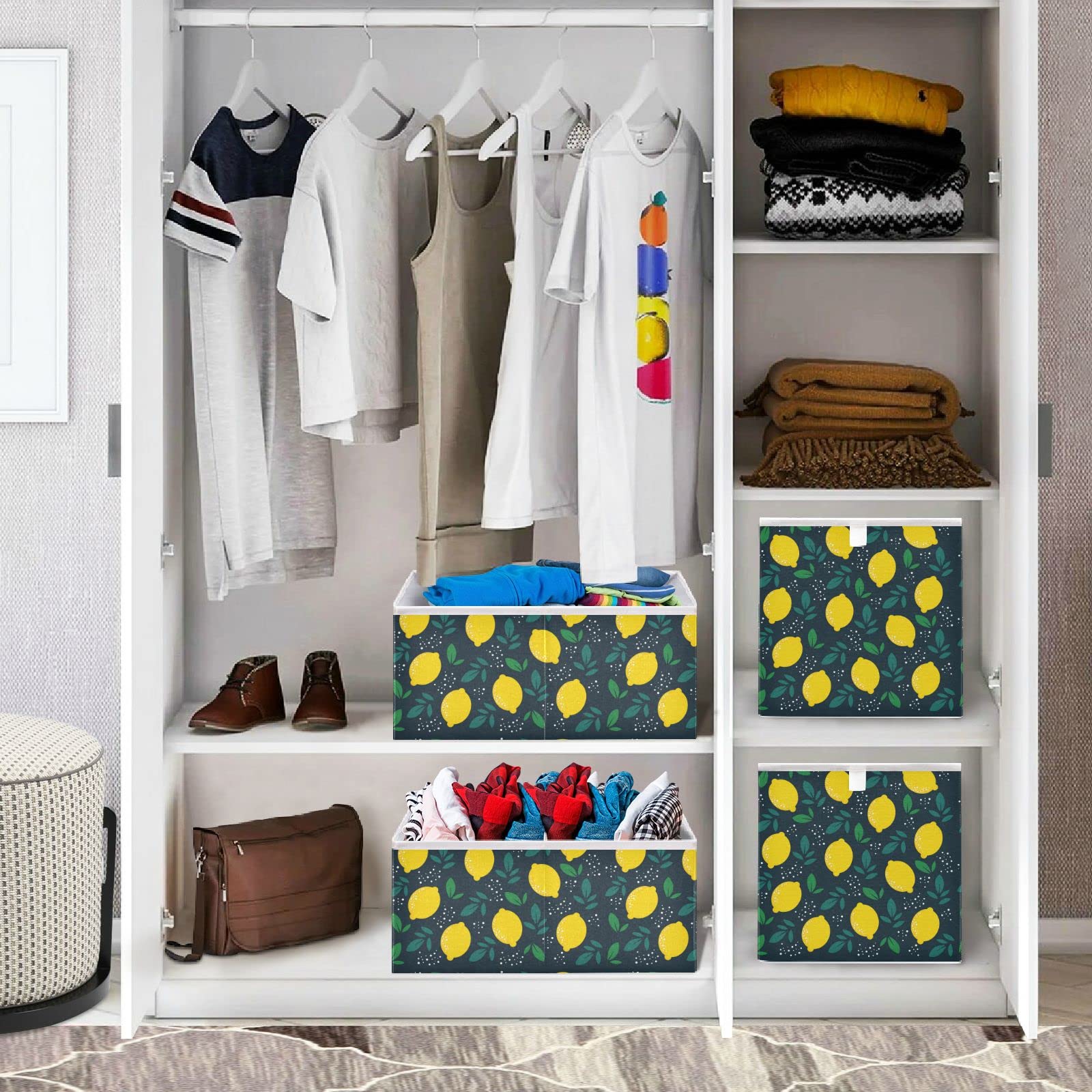 DOMIKING Foldable Fabric Storage Bin with Sturdy Handle - 11 Inch Linen Closet Organizer for Shelves, Bedroom, Bathroom | Perfect for Clothes, Toys & Home Organization