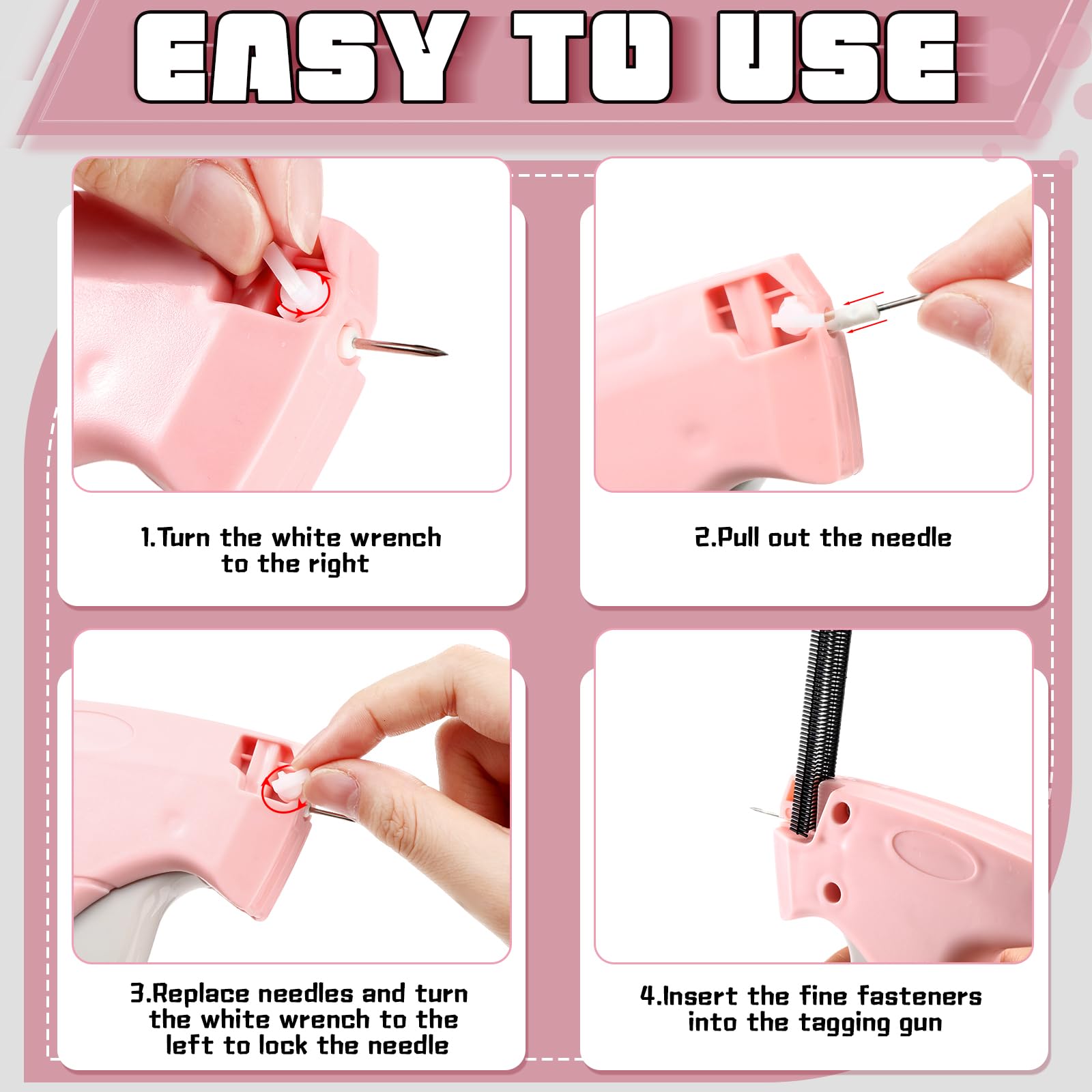 Lasnten 3007 Pcs Quick Clothing Fixer Kit with Fine Needle Stitch Gun - 5 Needles, 1500 Black & 1500 White Stitches - Sewing Hemming Gun for Home, Shops & Warehouse (Pink) - Perfect for Quick Repairs, DIY Projects & Emergency Clothing Fixes