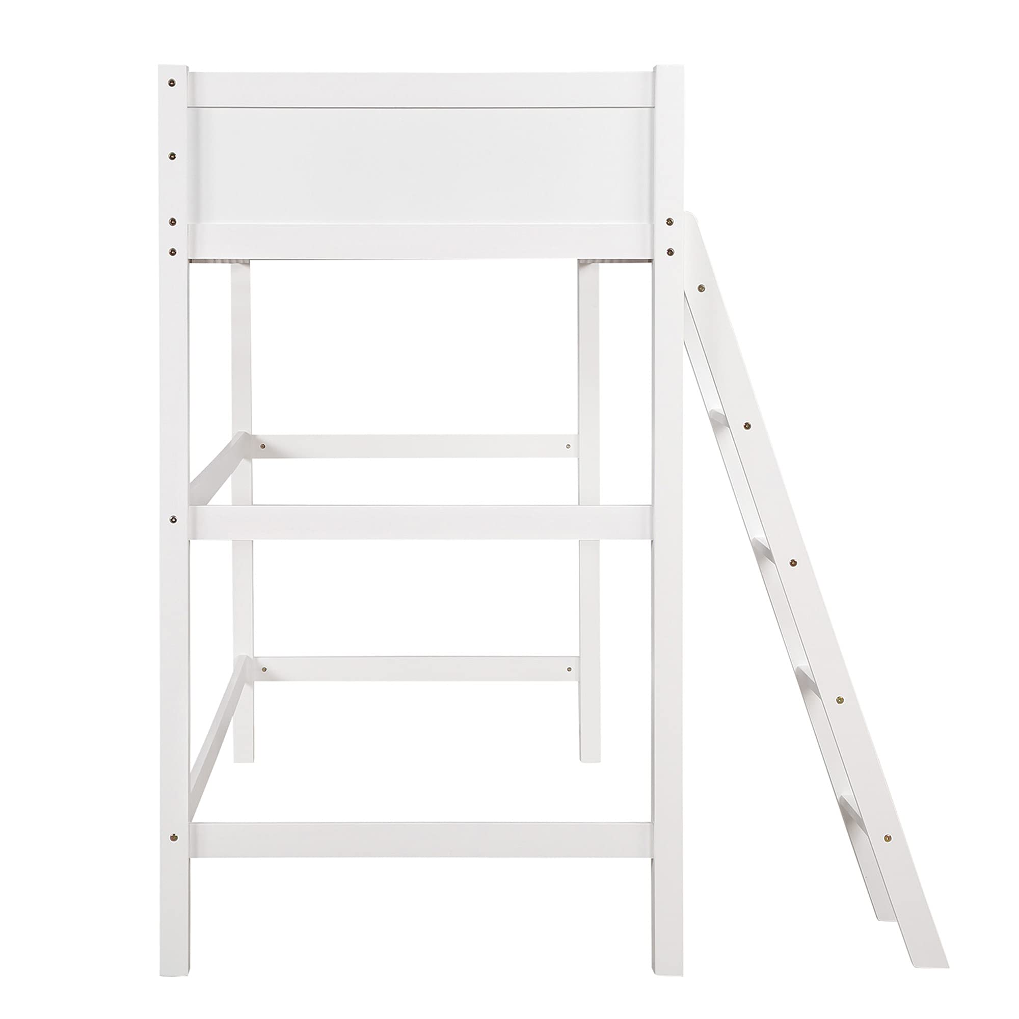 P PURLOVE Twin Loft Bed Frame - Sturdy Wooden Bunk Bed with Angled Ladder & Safety Rails, Space-Saving Kids Bedroom Furniture (White) - Perfect for Small Rooms, Dorms & Apartments
