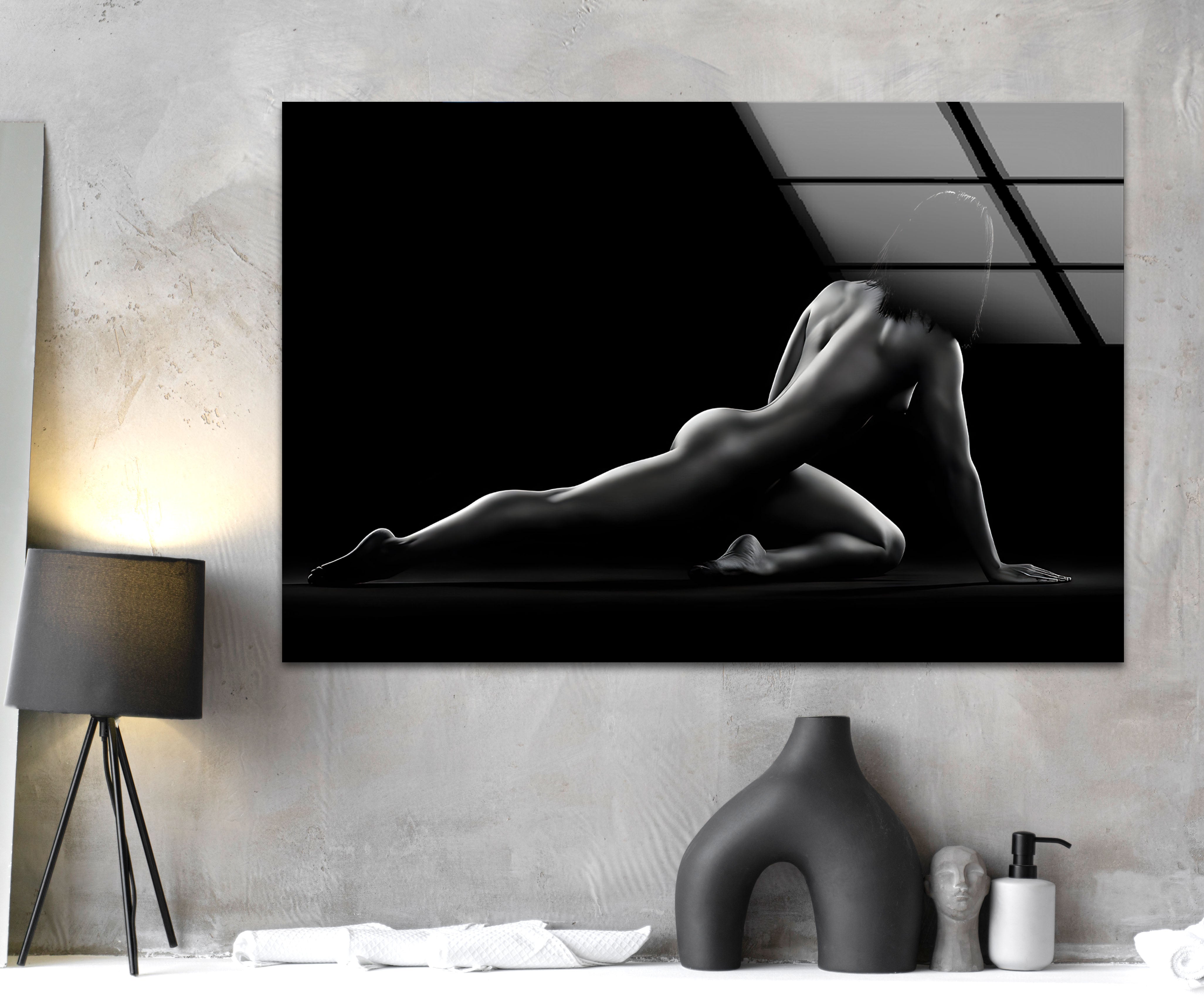Elegant Black and White Woman Portrait Glass Wall Art - Modern Home Decor for Living Room, Bedroom, or Office