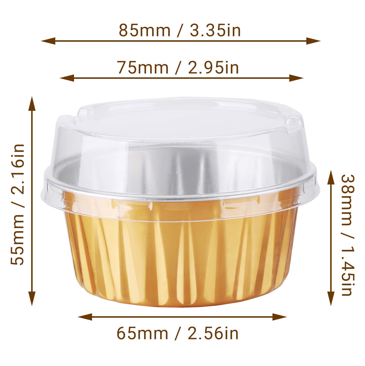 EUSOAR 50 Pack 5oz Muffin Liners & Kraft Cupcake Boxes - Single Cupcake Containers with Lids, Aluminum Foil Baking Cups for Wedding, Birthday Party, Baby Shower - Perfect for Baking, Gift Giving & Dessert Display