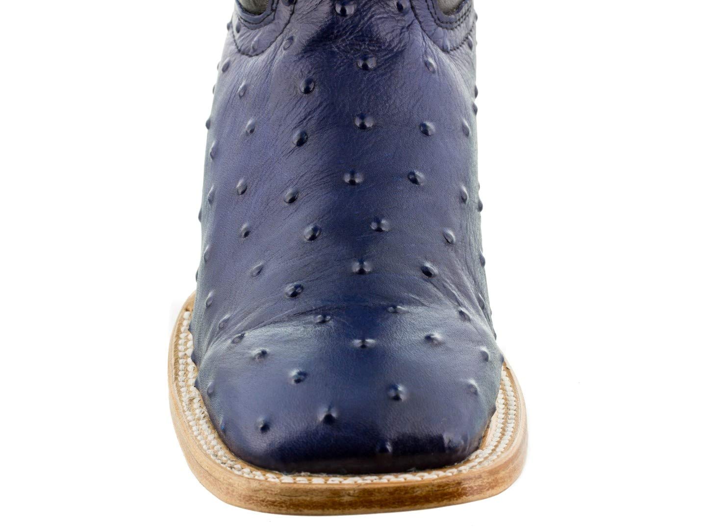Texas Legacy Men's Blue Western Leather Cowboy Boots with Ostrich Quill Print - Square Toe 7.5 E US - Perfect for Rodeo, Country Dancing & Western Fashion