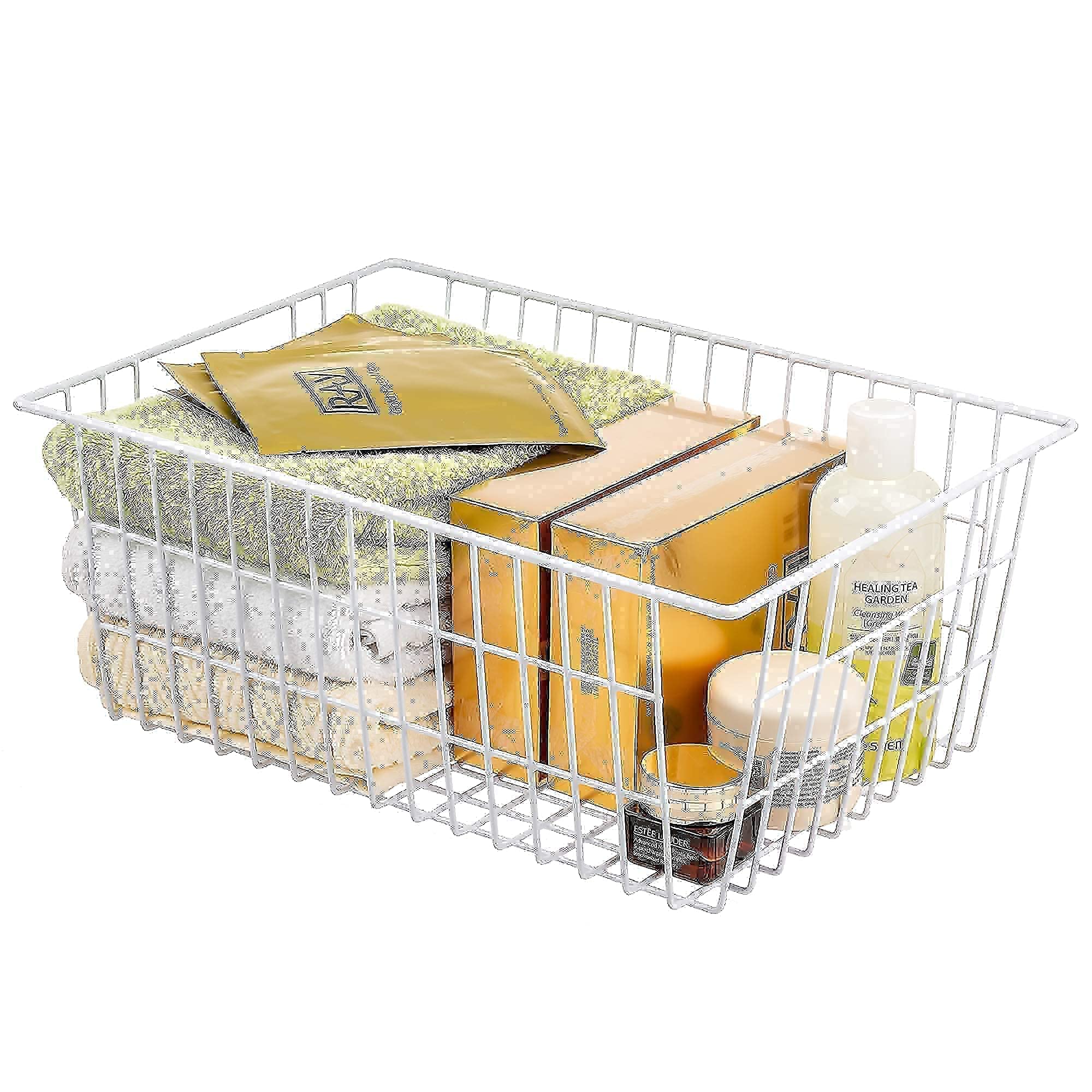 iPEGTOP Deep Refrigerator Freezer Baskets - Set of 5 Large Wire Storage Bins with Handles for Kitchen Organization | Perfect for Pantry, Freezer, Cabinet & Closet Storage | Durable Pearl White Household Organizer